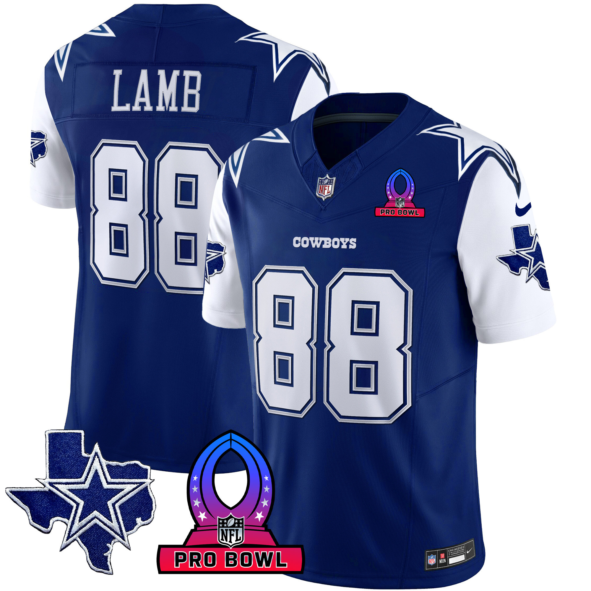CeeDee Lamb Men's Dallas Cowboys 2024 Pro Bowl Patch Vapor Royal Jersey - All Stitched