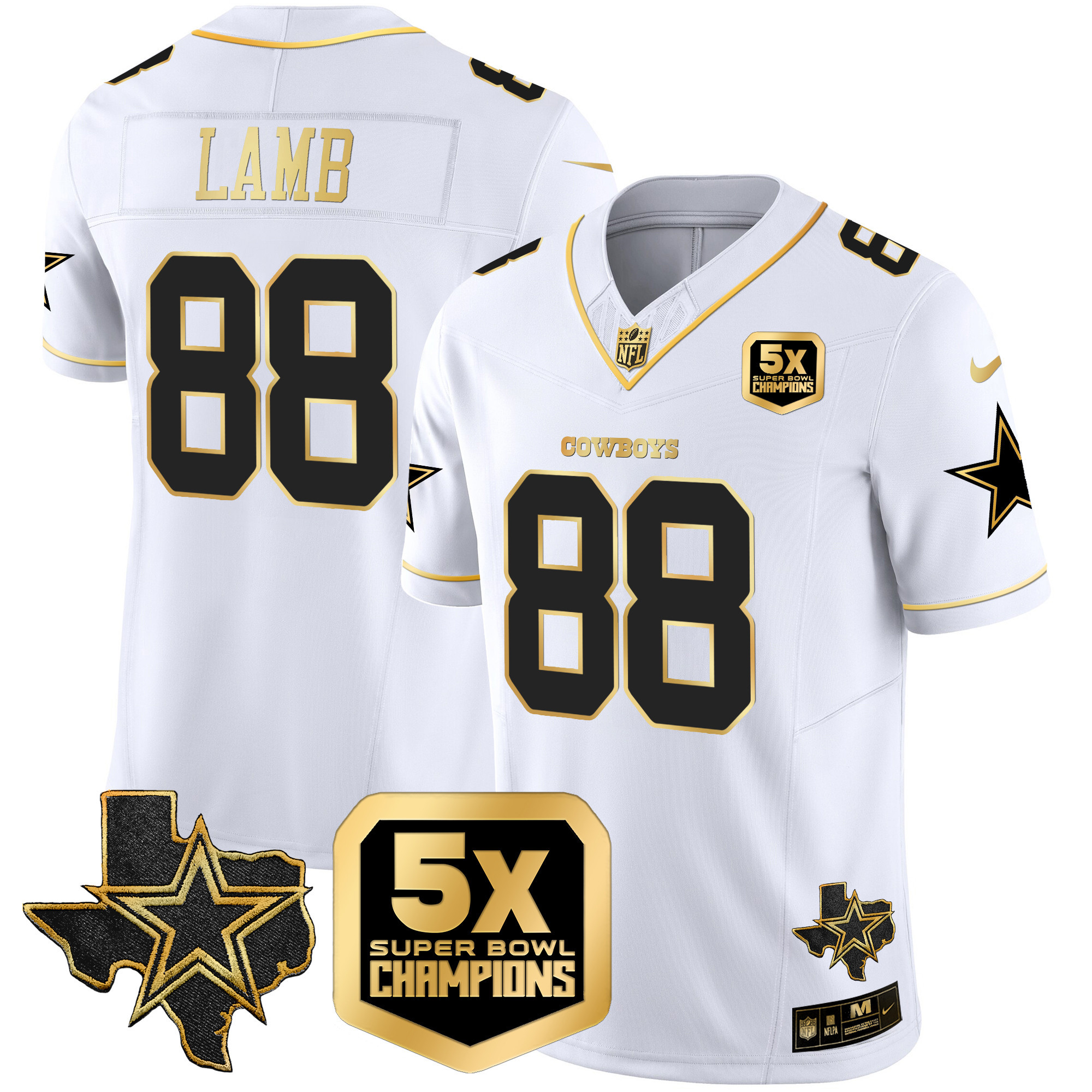 CeeDee Lamb Men's Dallas Cowboys 5x Super Bowl Champions Vapor Limited White Gold Jersey - All Stitched