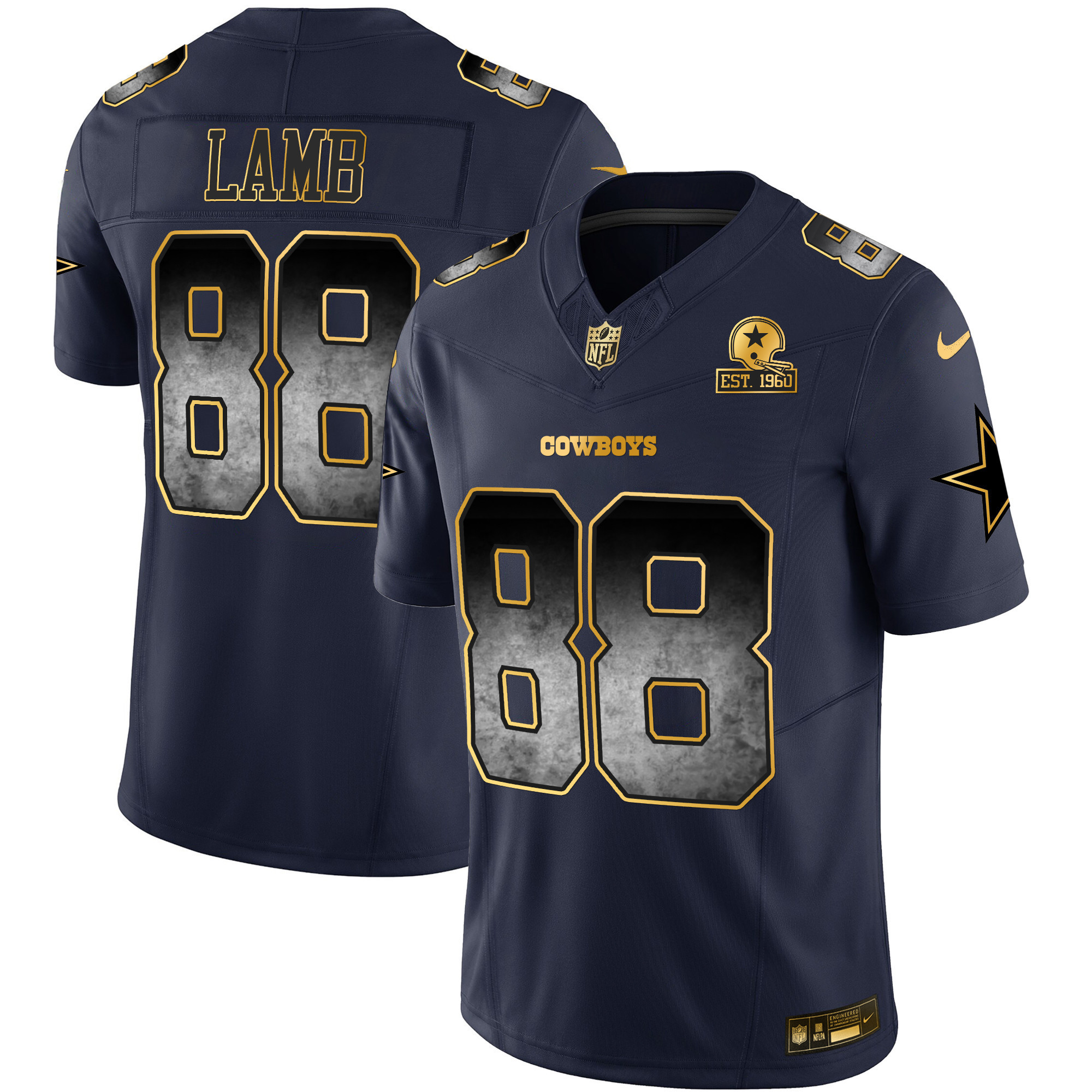 CeeDee Lamb Men's Dallas Cowboys Arch Smoke Vapor Navy Jersey - All Stitched