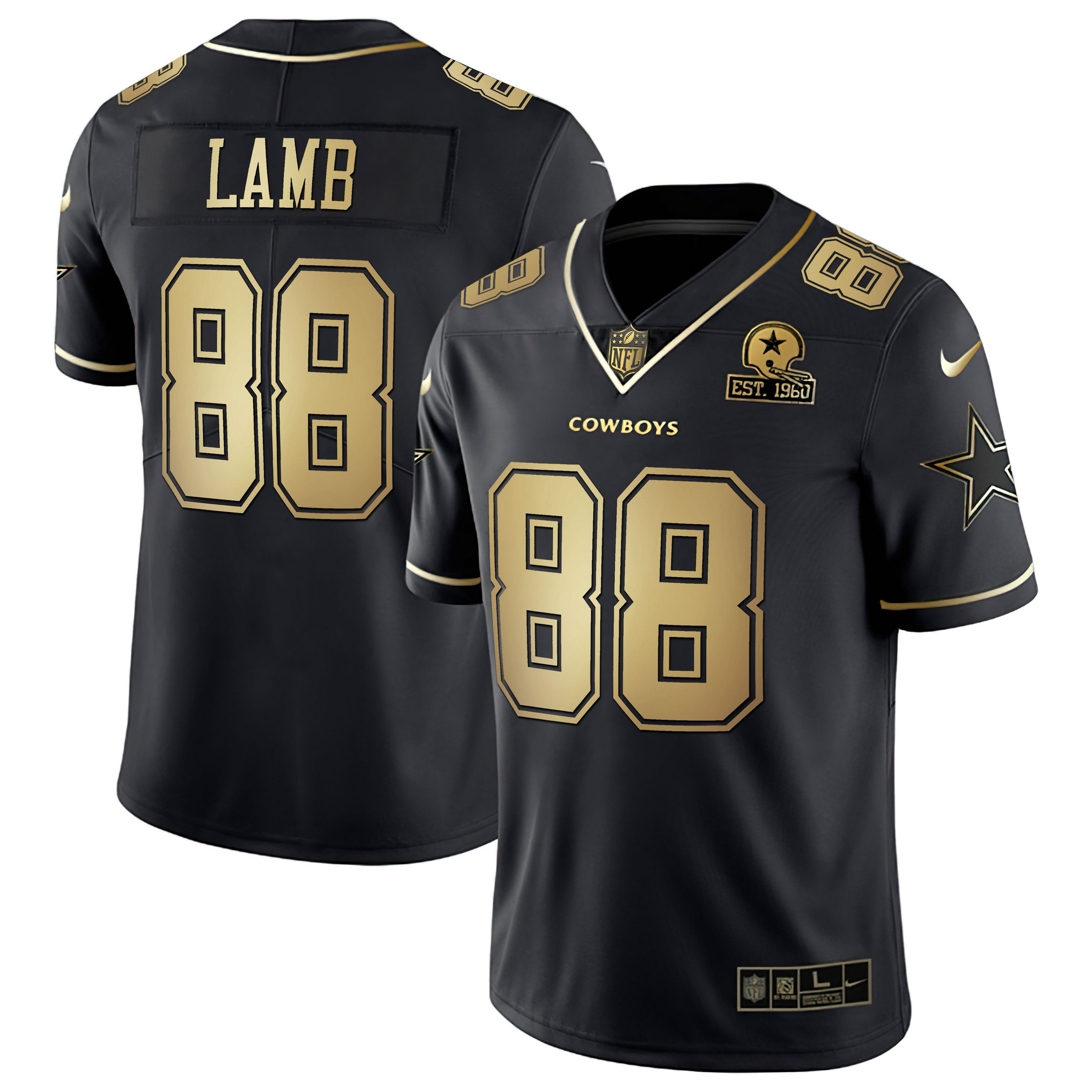 CeeDee Lamb Men's Dallas Cowboys Black & White Gold Vapor Limited - All Stitched Black Gold Jersey - All Stitched