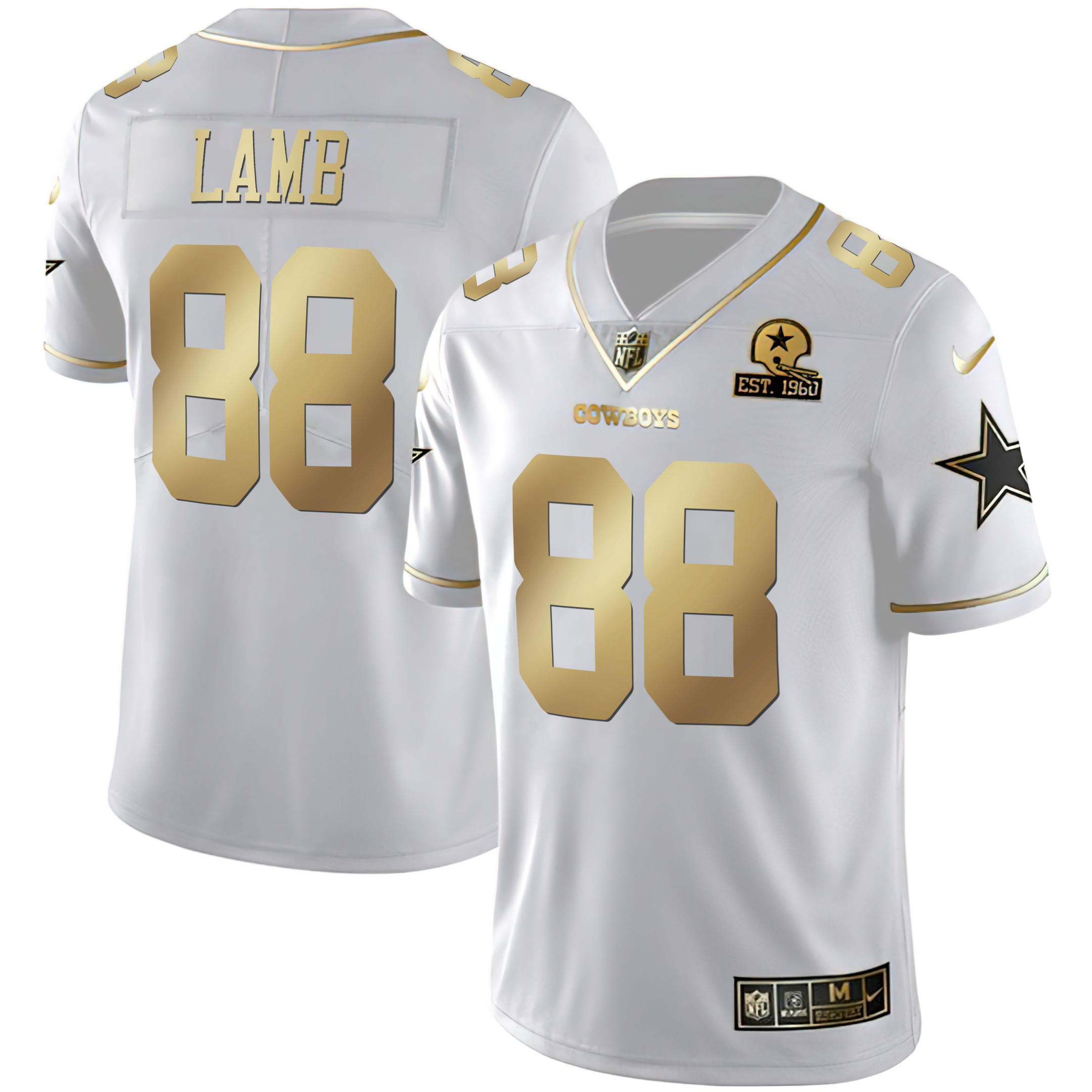 CeeDee Lamb Men's Dallas Cowboys Black & White Gold Vapor Limited - All Stitched White Gold Jersey - All Stitched
