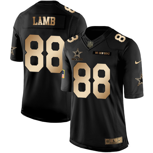 CeeDee Lamb Men's Dallas Cowboys Black Gold Collection - All Stitched Limited-Gold Jersey - All Stitched