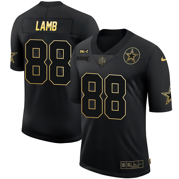 CeeDee Lamb Men's Dallas Cowboys Black Gold Collection - All Stitched Salute To Service Jersey - All Stitched