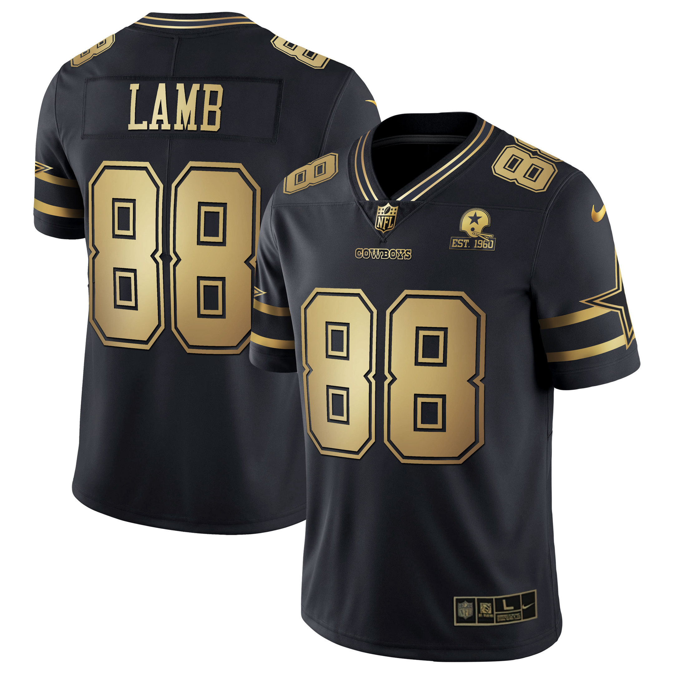 CeeDee Lamb Men's Dallas Cowboys Black Gold Collection - All Stitched Vapor Gold Jersey - All Stitched