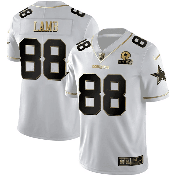 CeeDee Lamb Men's Dallas Cowboys Black Gold Collection - All Stitched White Gold Jersey - All Stitched