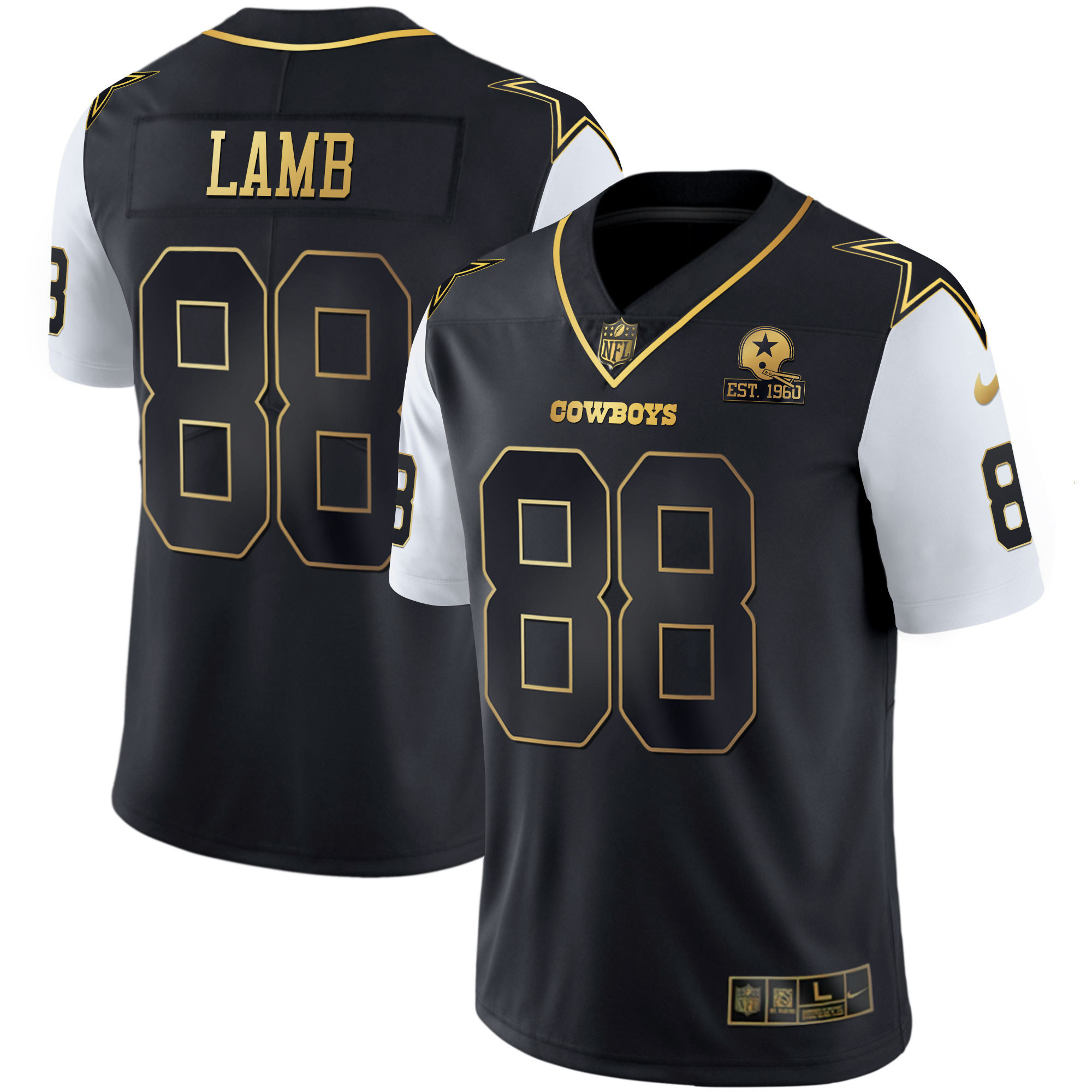 CeeDee Lamb Men's Dallas Cowboys Color Rush Vapor Black & White Gold Limited - All Stitched Black Vapor Jersey - All Stitched