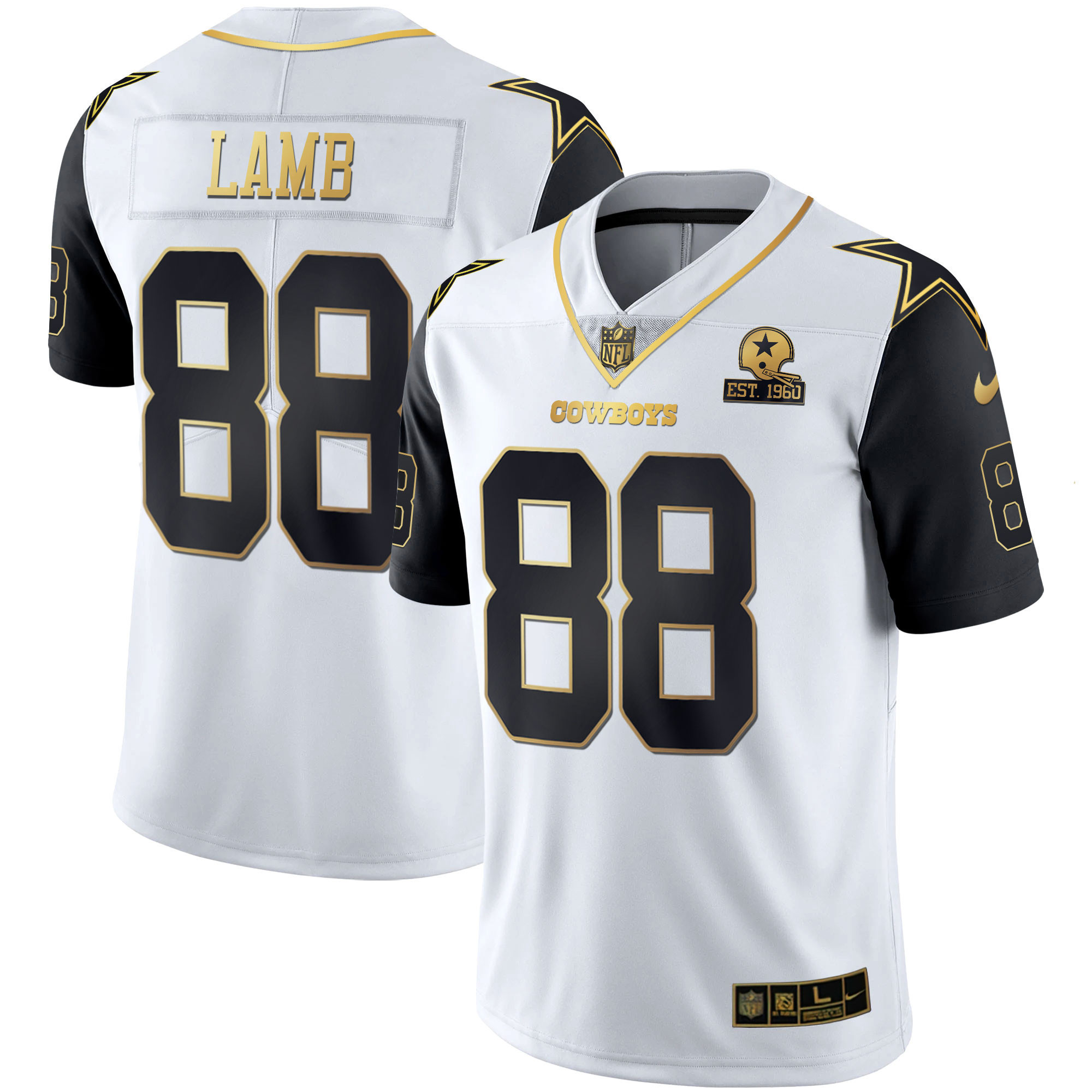 CeeDee Lamb Men's Dallas Cowboys Color Rush Vapor Black & White Gold Limited - All Stitched White Vapor Jersey - All Stitched