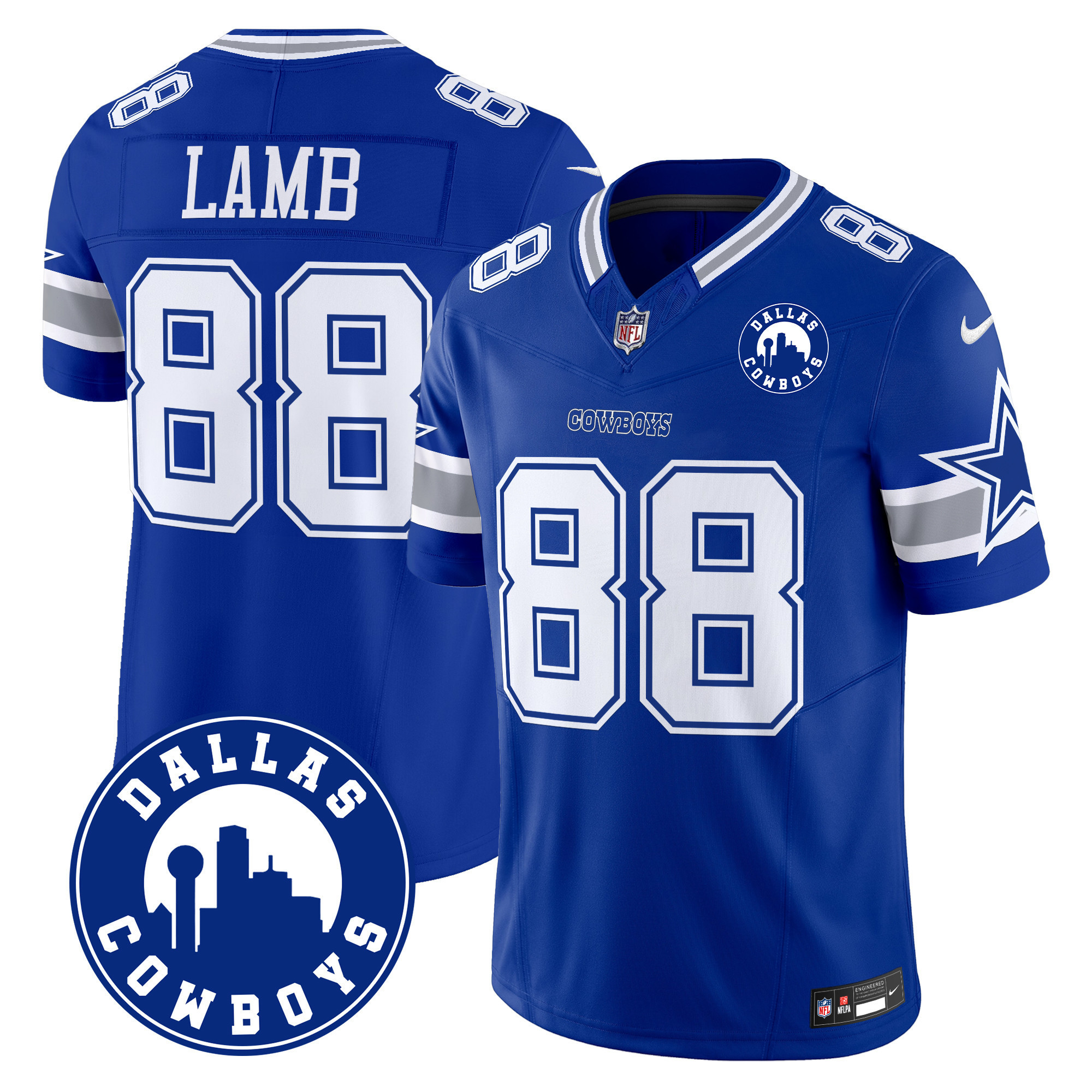 CeeDee Lamb Men's Dallas Cowboys "Dallas City" Patch Vapor Limited Royal Jersey - All Stitched