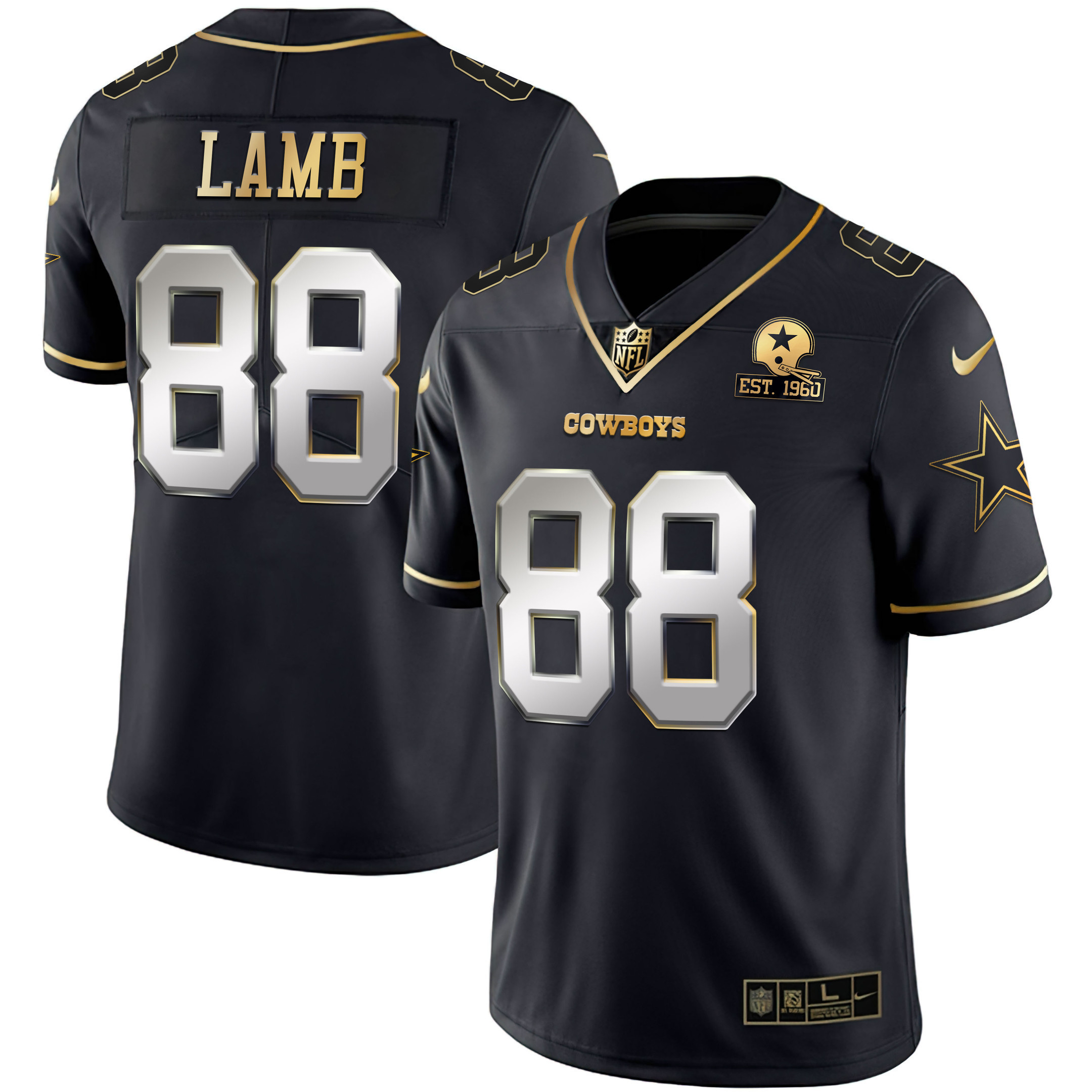 CeeDee Lamb Men's Dallas Cowboys Gold & Split Vapor Est 1960 Patch Black Limited Jersey - All Stitched