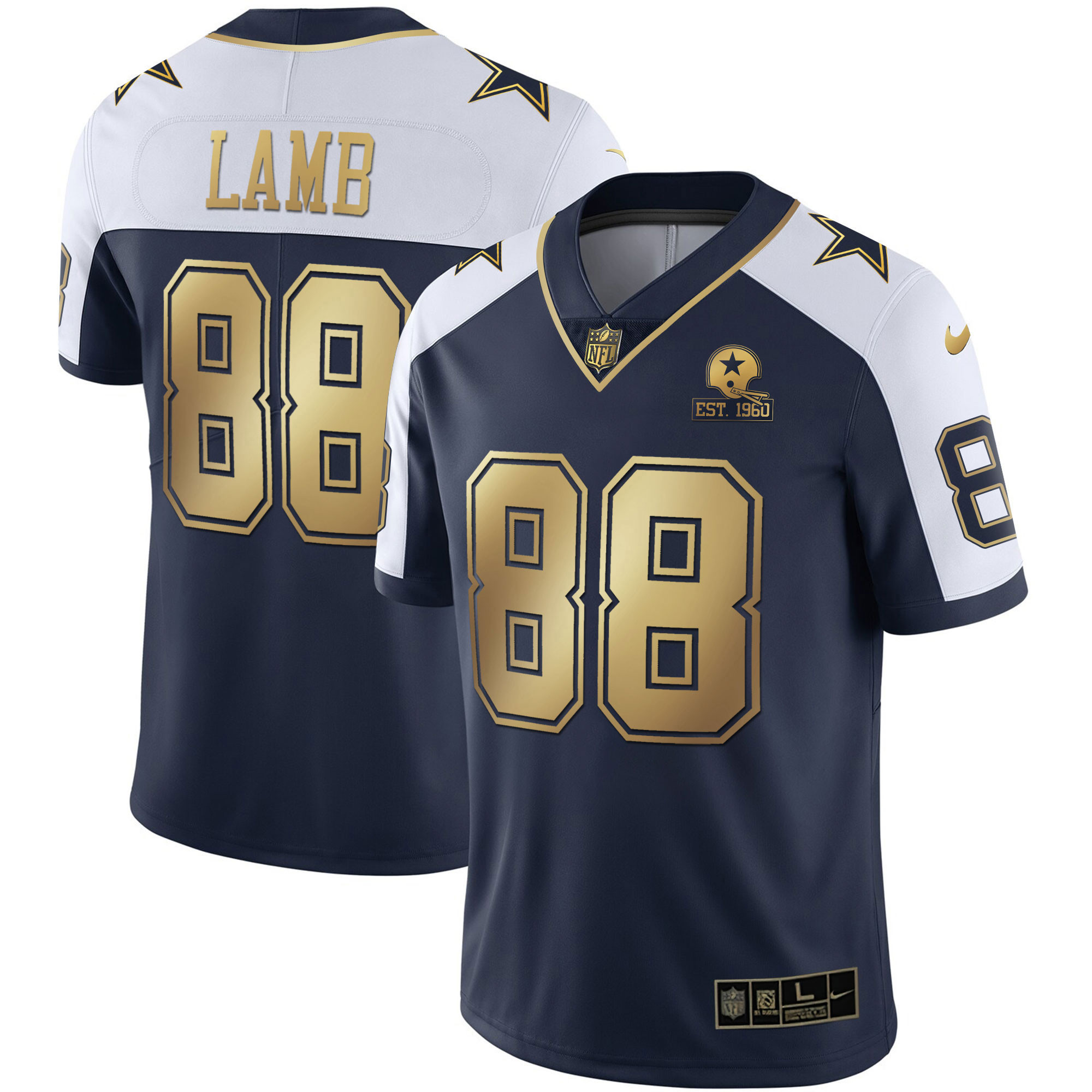 CeeDee Lamb Men's Dallas Cowboys Gold & Split Vapor Est 1960 Patch Navy Alternate Jersey - All Stitched