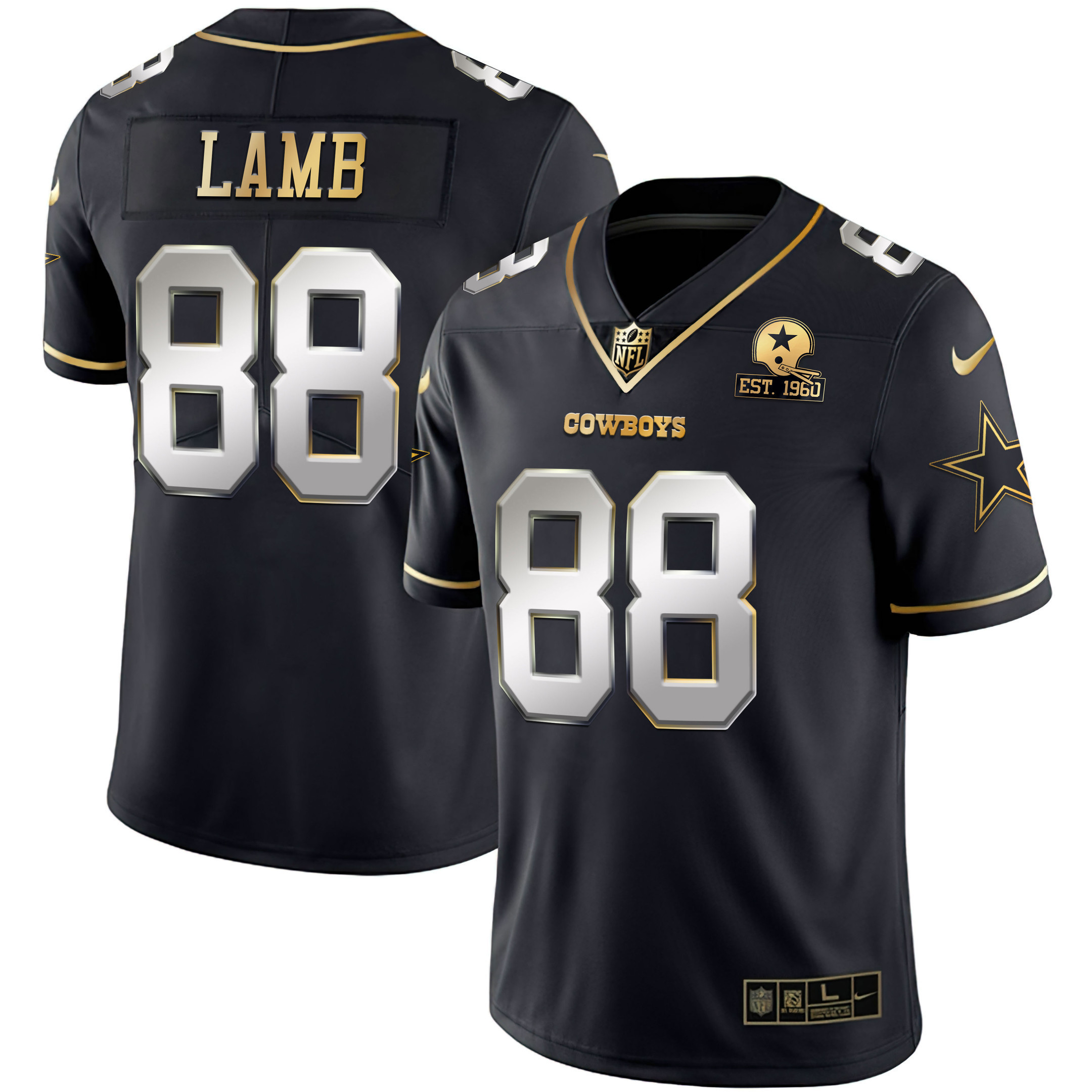 CeeDee Lamb Men's Dallas Cowboys Gold & Split Vapor Limited Est 1960 Patch - All Stitched Black Limited Jersey - All Stitched