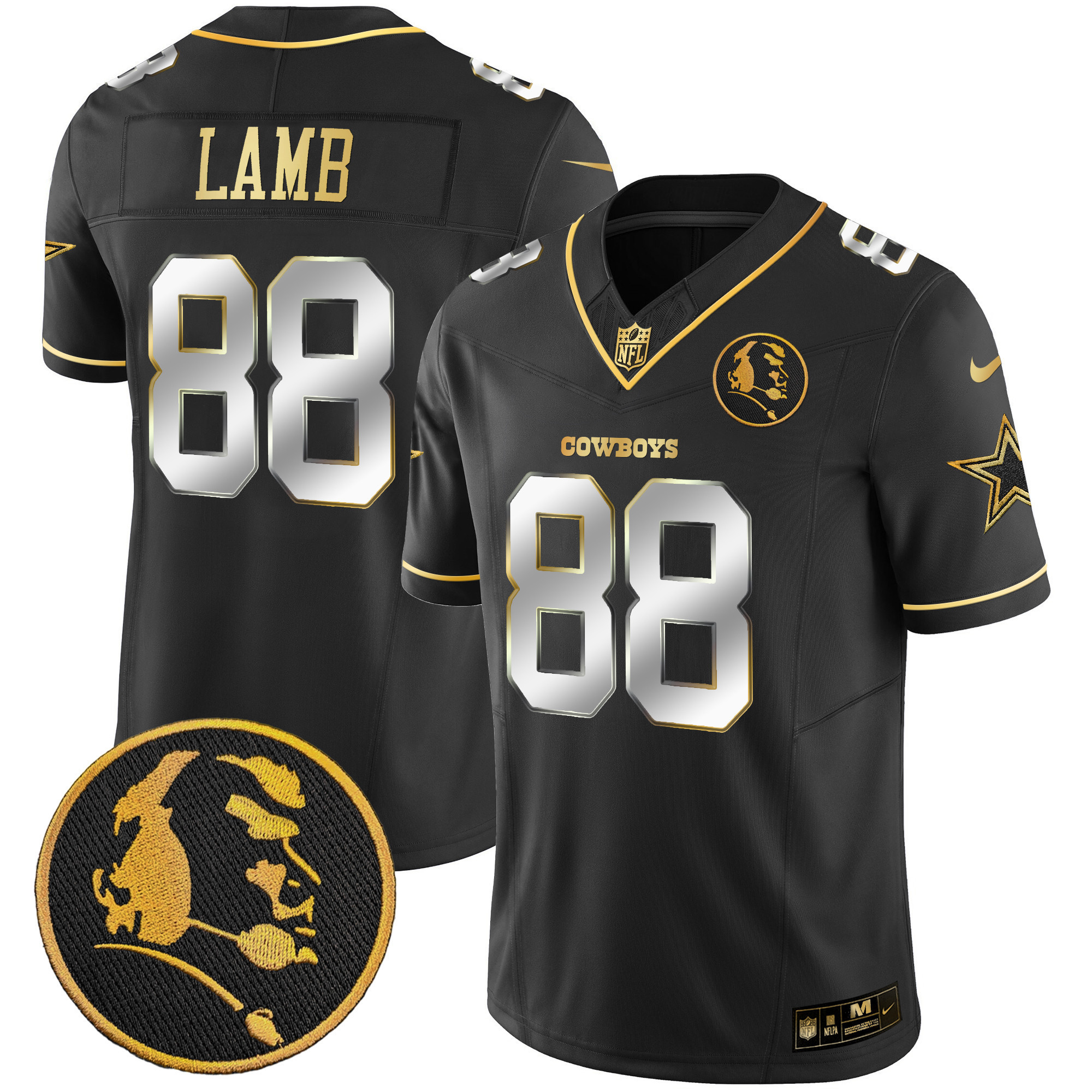 CeeDee Lamb Men's Dallas Cowboys John Madden Patch Gold Vapor Black Limited Jersey - All Stitched