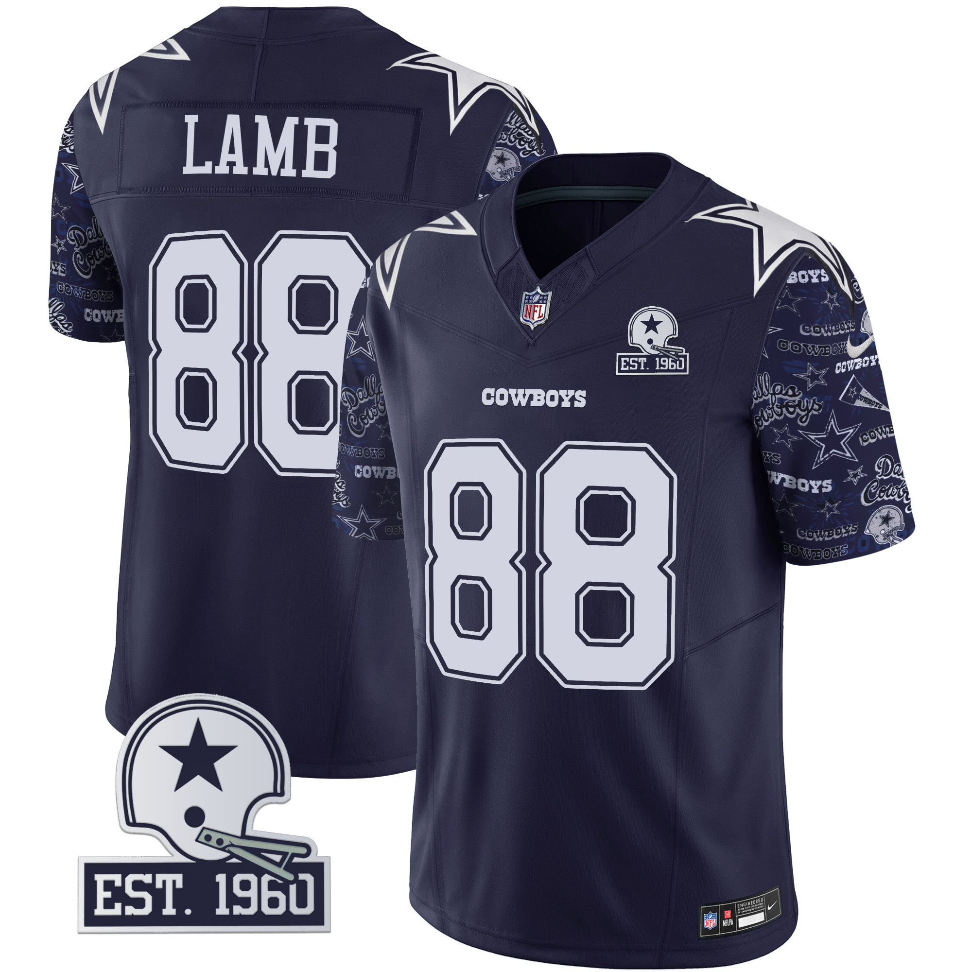 CeeDee Lamb Men's Dallas Cowboys Pattern Style Vapor Limited Navy Jersey - All Stitched