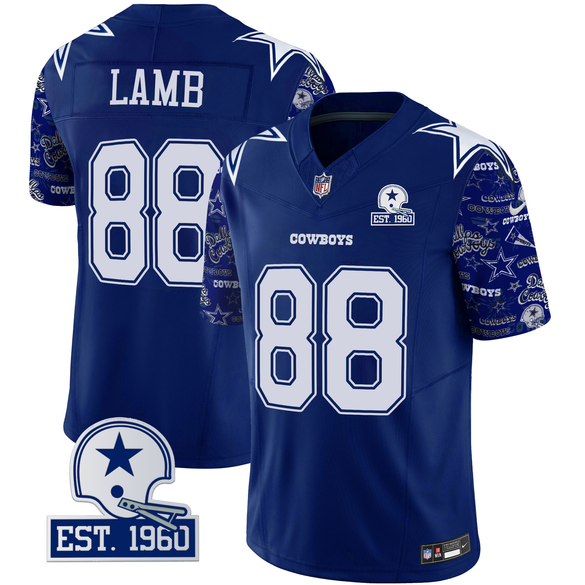 CeeDee Lamb Men's Dallas Cowboys Pattern Style Vapor Limited Royal Jersey - All Stitched