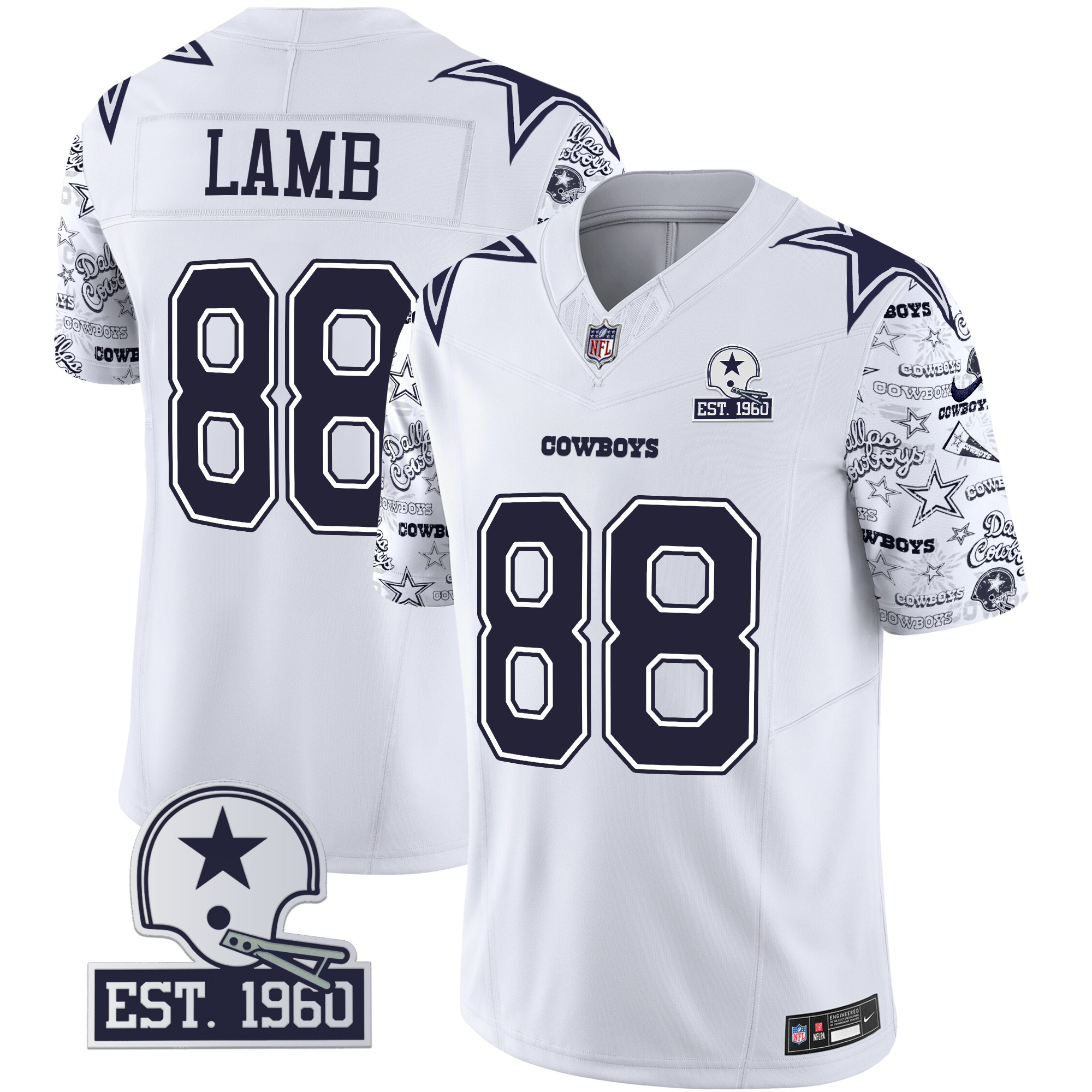 CeeDee Lamb Men's Dallas Cowboys Pattern Style Vapor Limited White Jersey - All Stitched