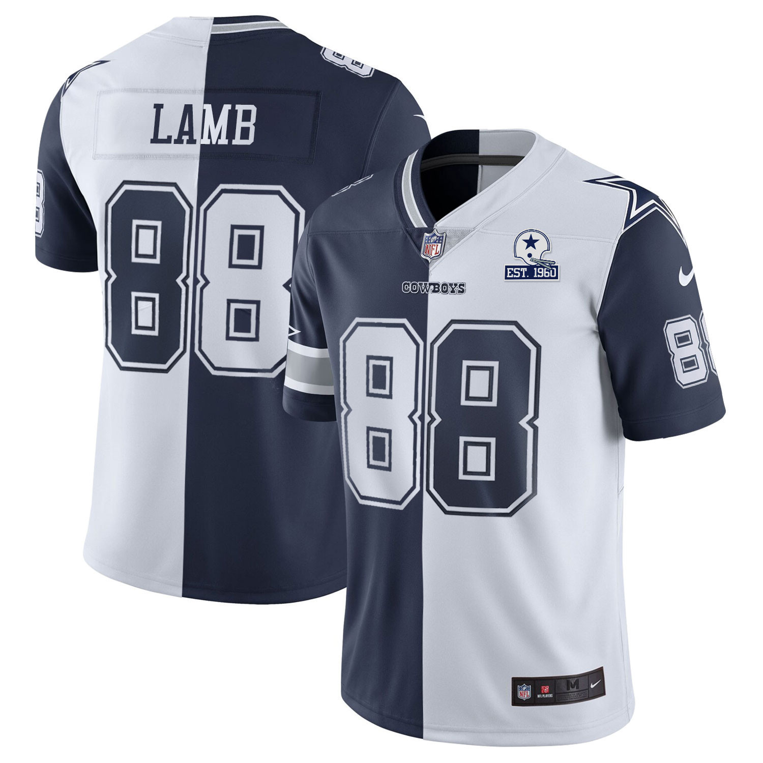 CeeDee Lamb Men's Dallas Cowboys Split Est 1960 Patch - All Stitched Navy White Jersey - All Stitched