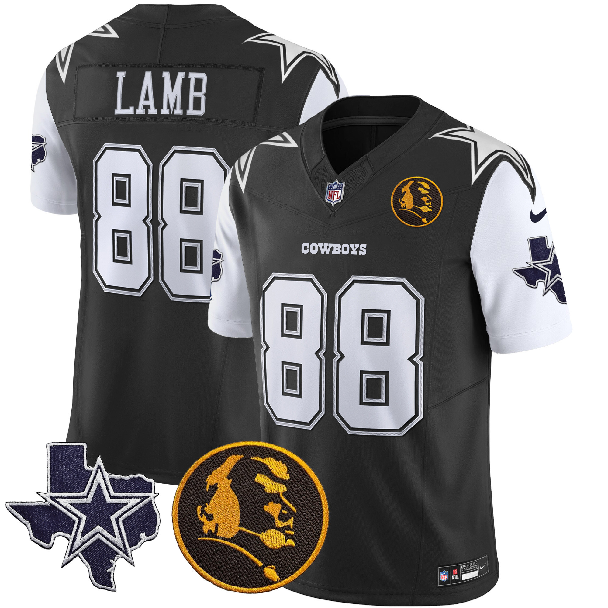 CeeDee Lamb Men's Dallas Cowboys Texas & John Madden Patch Vapor Black Jersey - All Stitched