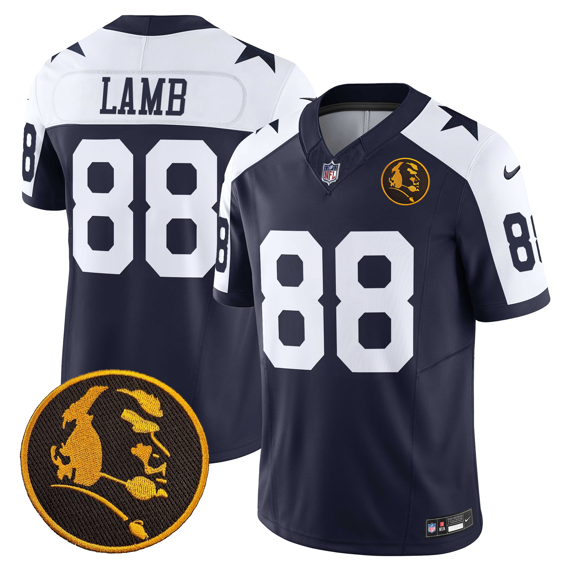CeeDee Lamb Men's Dallas Cowboys Texas & John Madden Patch Vapor Limited Navy Alternate Jersey - All Stitched