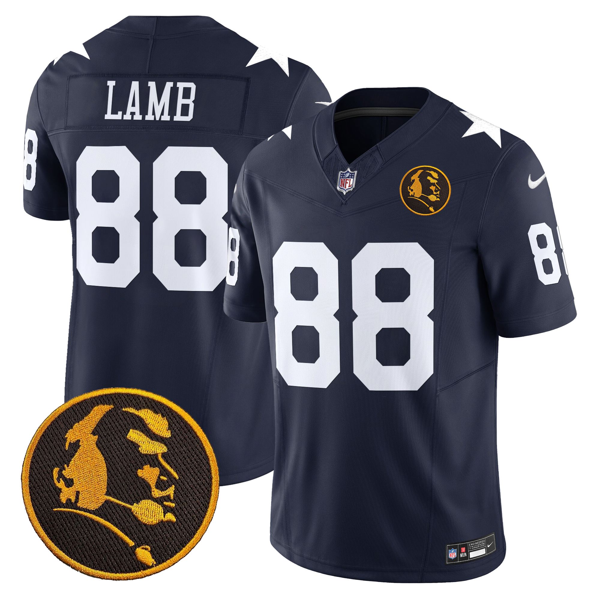 CeeDee Lamb Men's Dallas Cowboys Texas & John Madden Patch Vapor Limited Navy Jersey - All Stitched