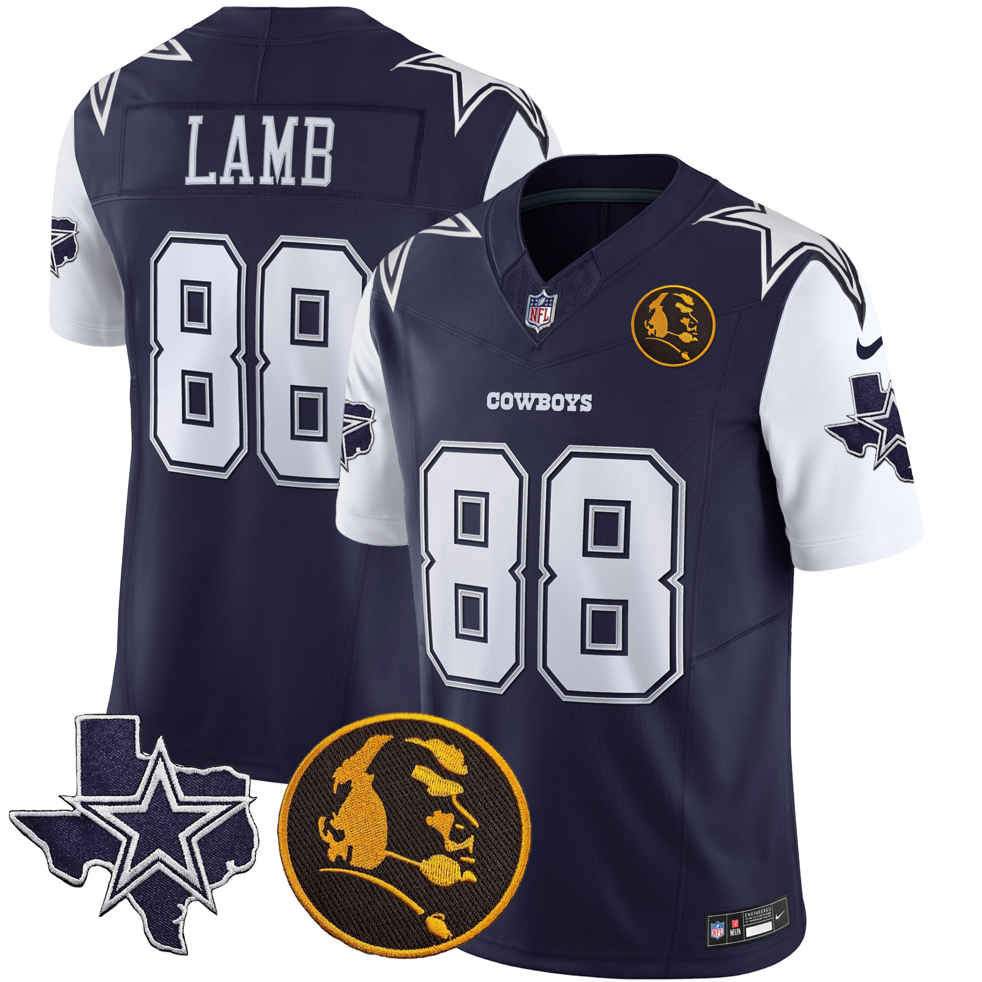 CeeDee Lamb Men's Dallas Cowboys Texas & John Madden Patch Vapor Navy Jersey - All Stitched
