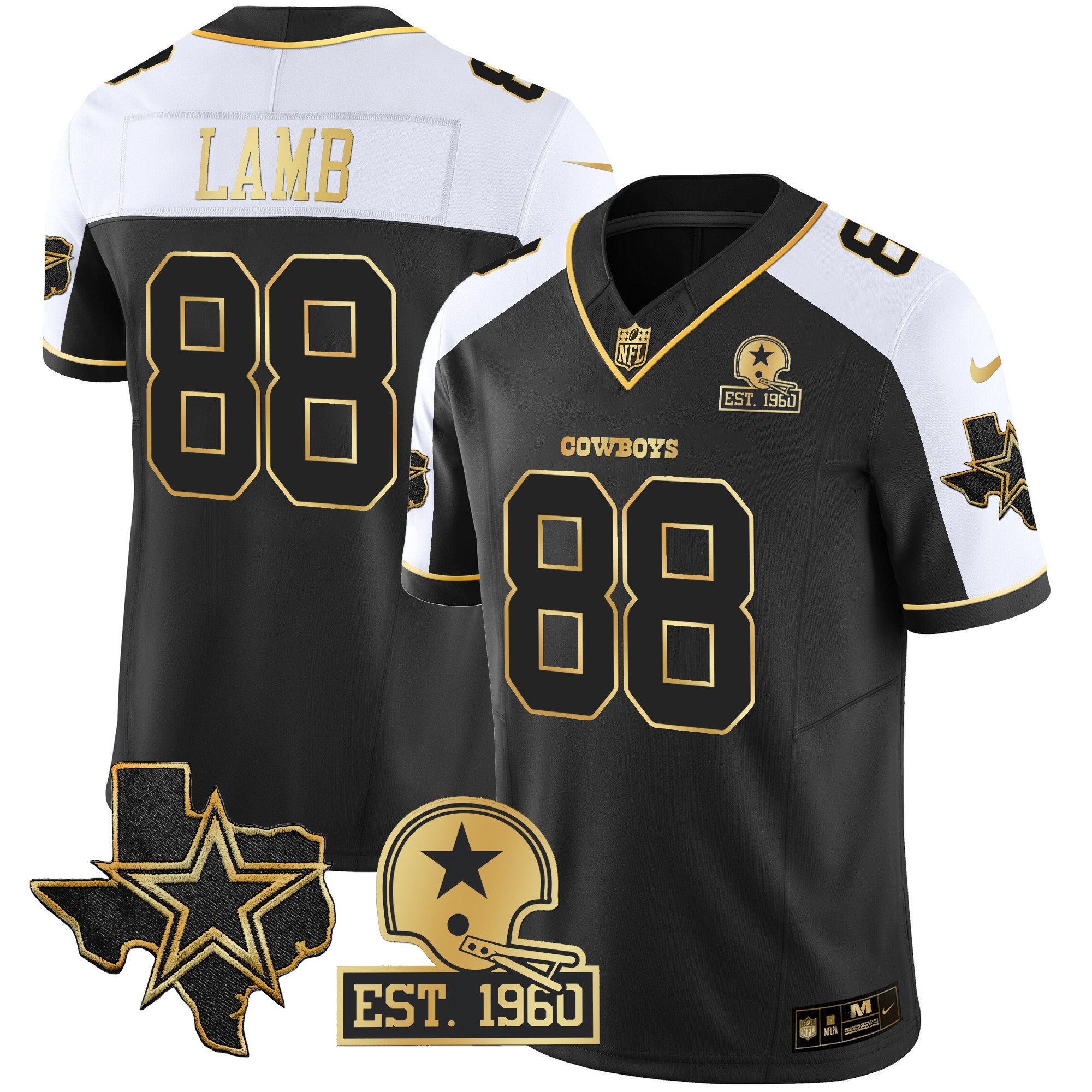 CeeDee Lamb Men's Dallas Cowboys Texas Patch Gold Vapor Alternate Jersey - All Stitched