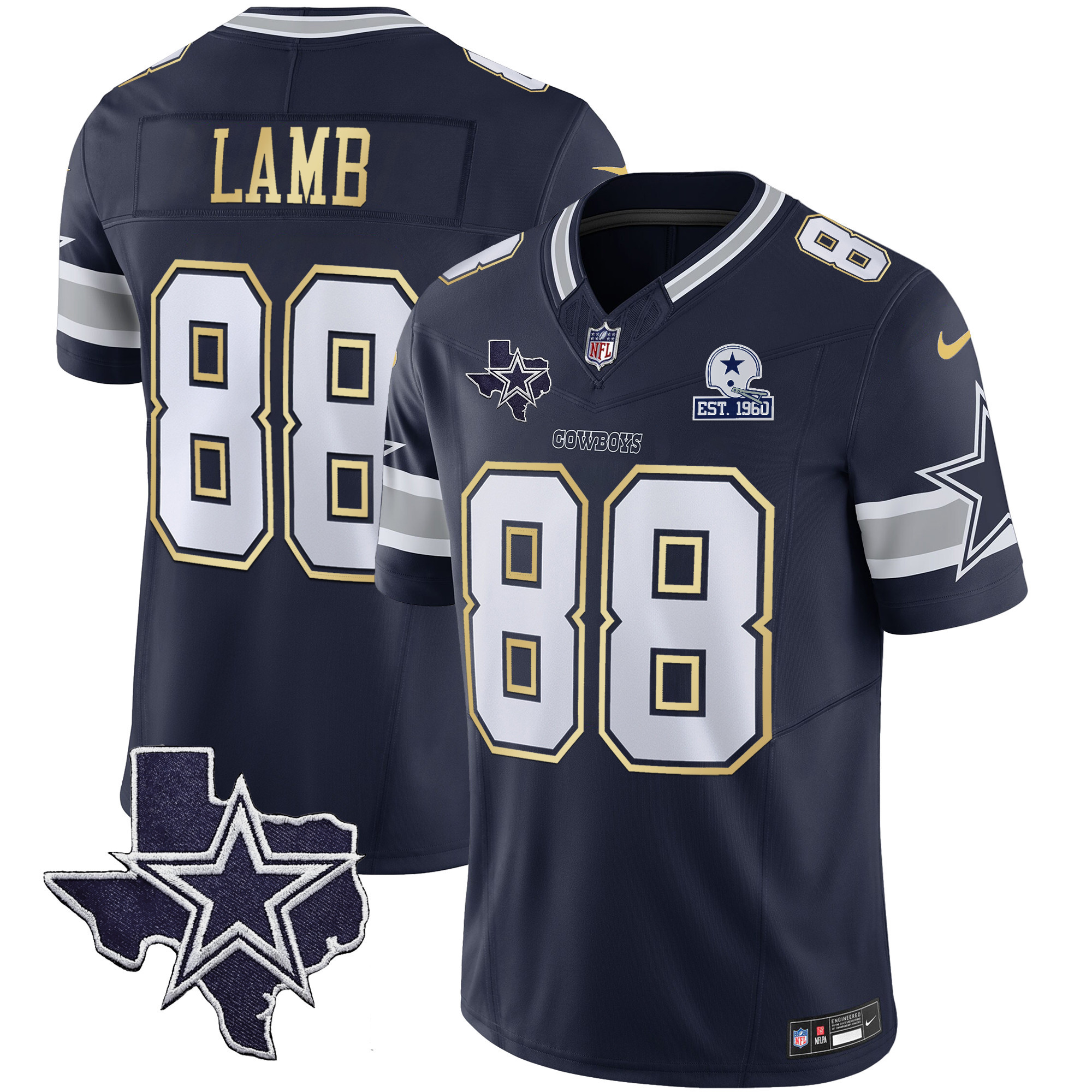 CeeDee Lamb Men's Dallas Cowboys Vapor Gold Navy Gold Jersey - All Stitched
