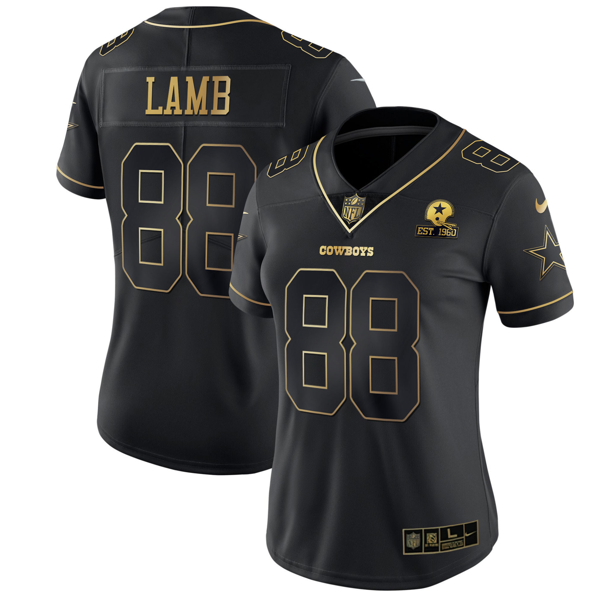 CeeDee Lamb Women's Dallas Cowboys Black Gold & White Gold - All Stitched Black Gold Jersey - All Stitched