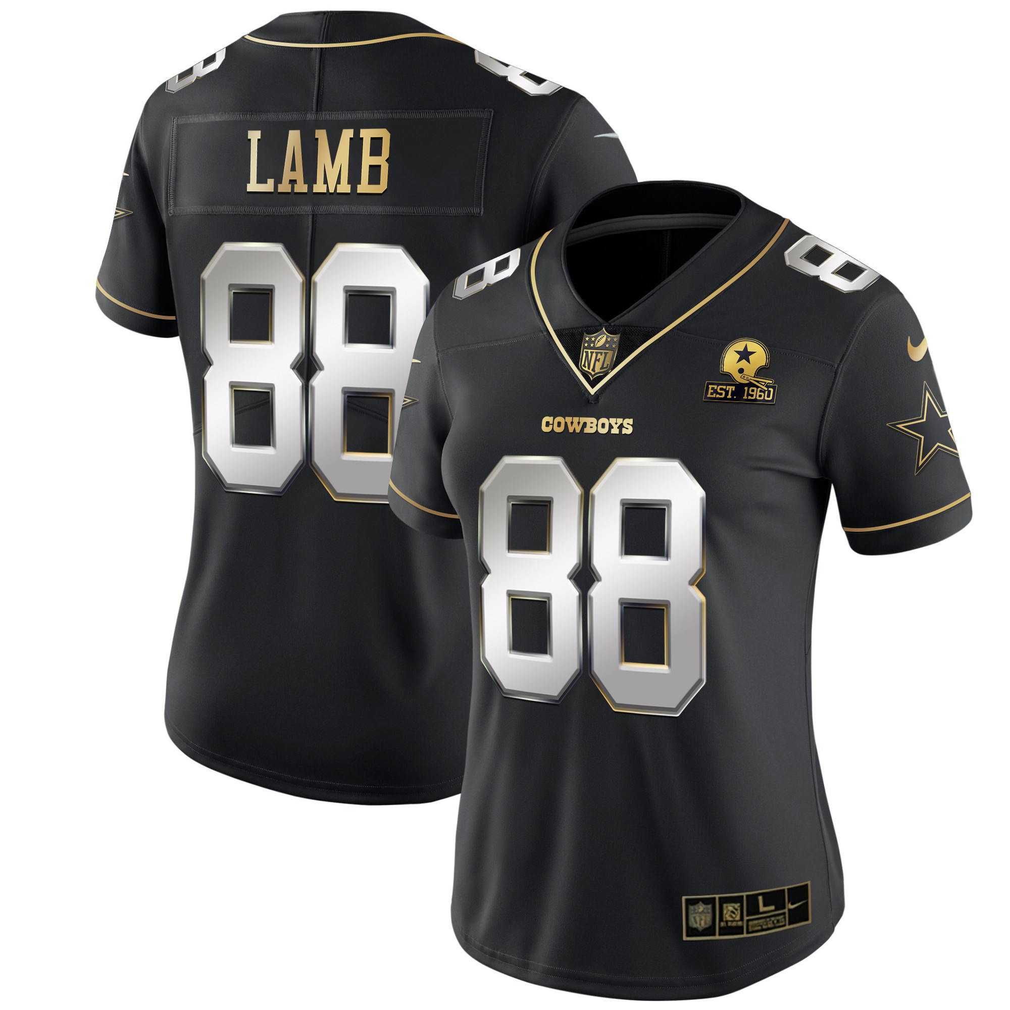 CeeDee Lamb Women's Dallas Cowboys Black Gold & White Gold - All Stitched Black Limited Jersey - All Stitched