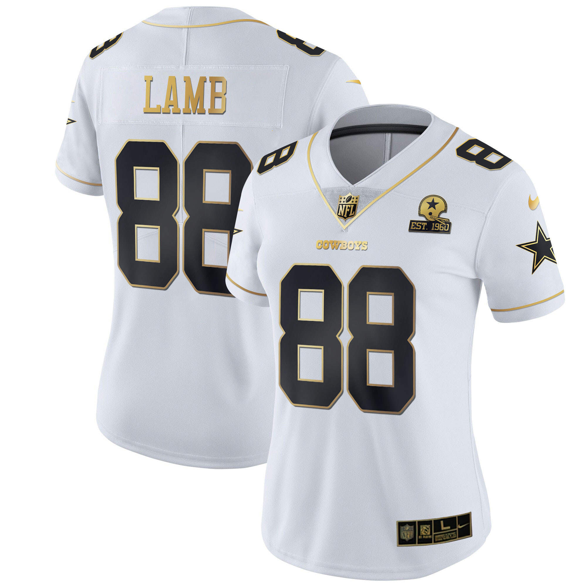 CeeDee Lamb Women's Dallas Cowboys Black Gold & White Gold - All Stitched White Gold Jersey - All Stitched