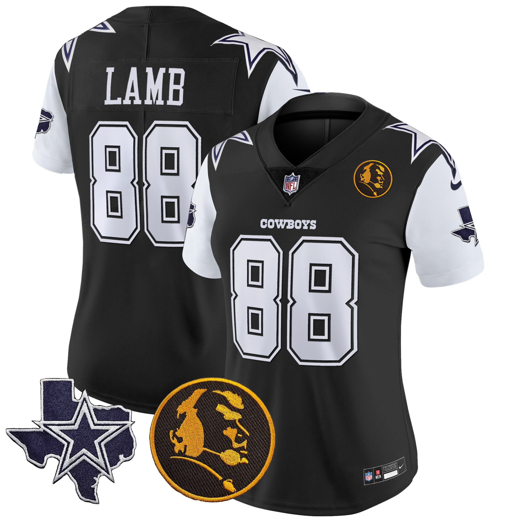CeeDee Lamb Women's Dallas Cowboys Texas & John Madden Patch Vapor Black Jersey - All Stitched