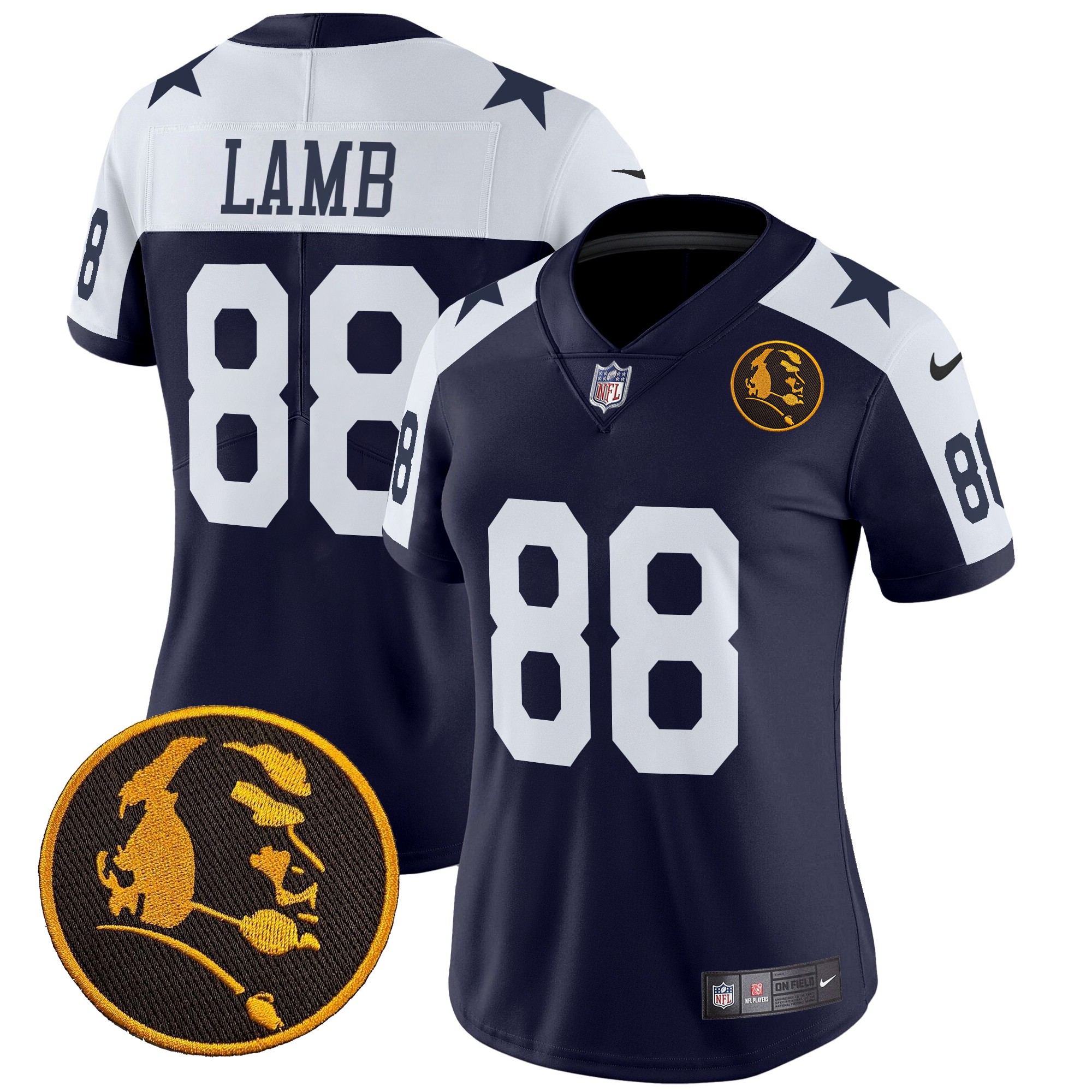 CeeDee Lamb Women's Dallas Cowboys Texas & John Madden Patch Vapor Limited Navy Alternate Jersey - All Stitched