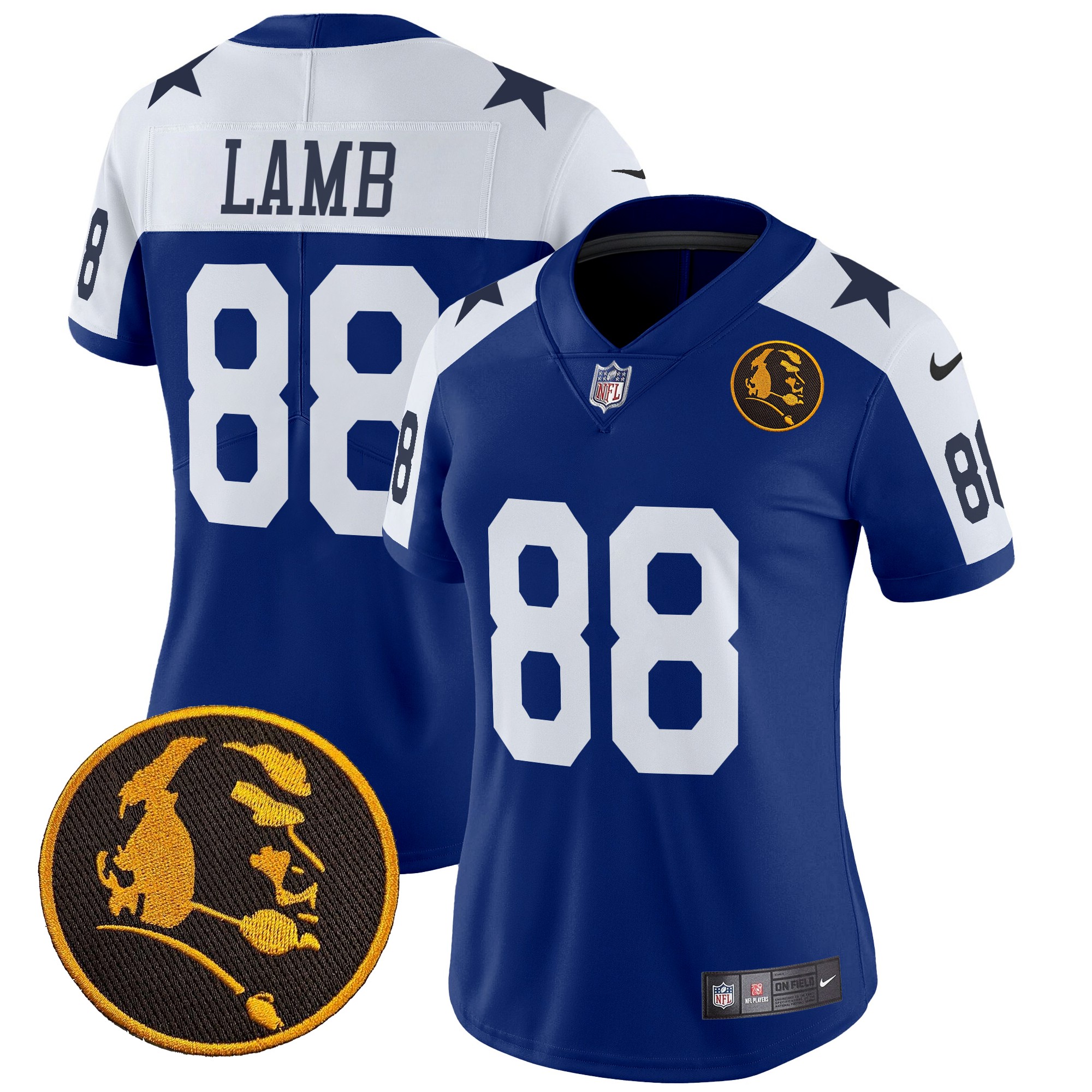 CeeDee Lamb Women's Dallas Cowboys Texas & John Madden Patch Vapor Limited Royal Alternate Jersey - All Stitched