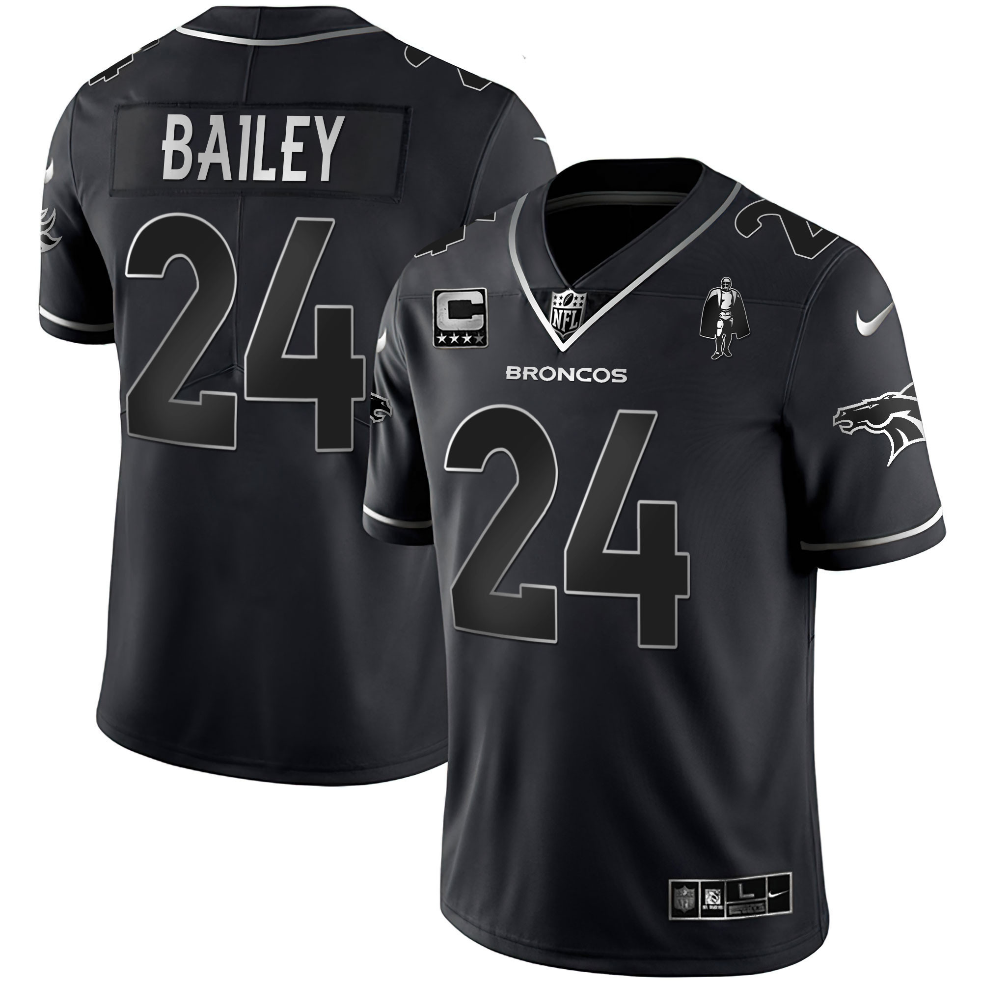Champ Bailey Men's Denver Broncos White Gold and Black Gold Black Silver Jersey - All Stitched