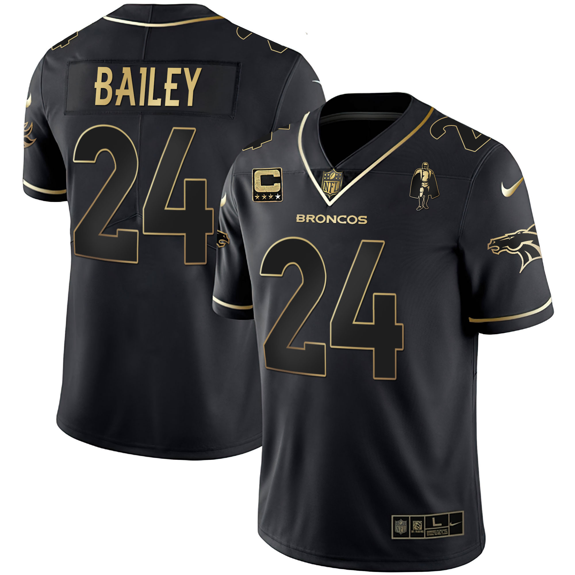Champ Bailey Women's Denver Broncos White Gold and Black Gold Black Gold Jersey - All Stitched