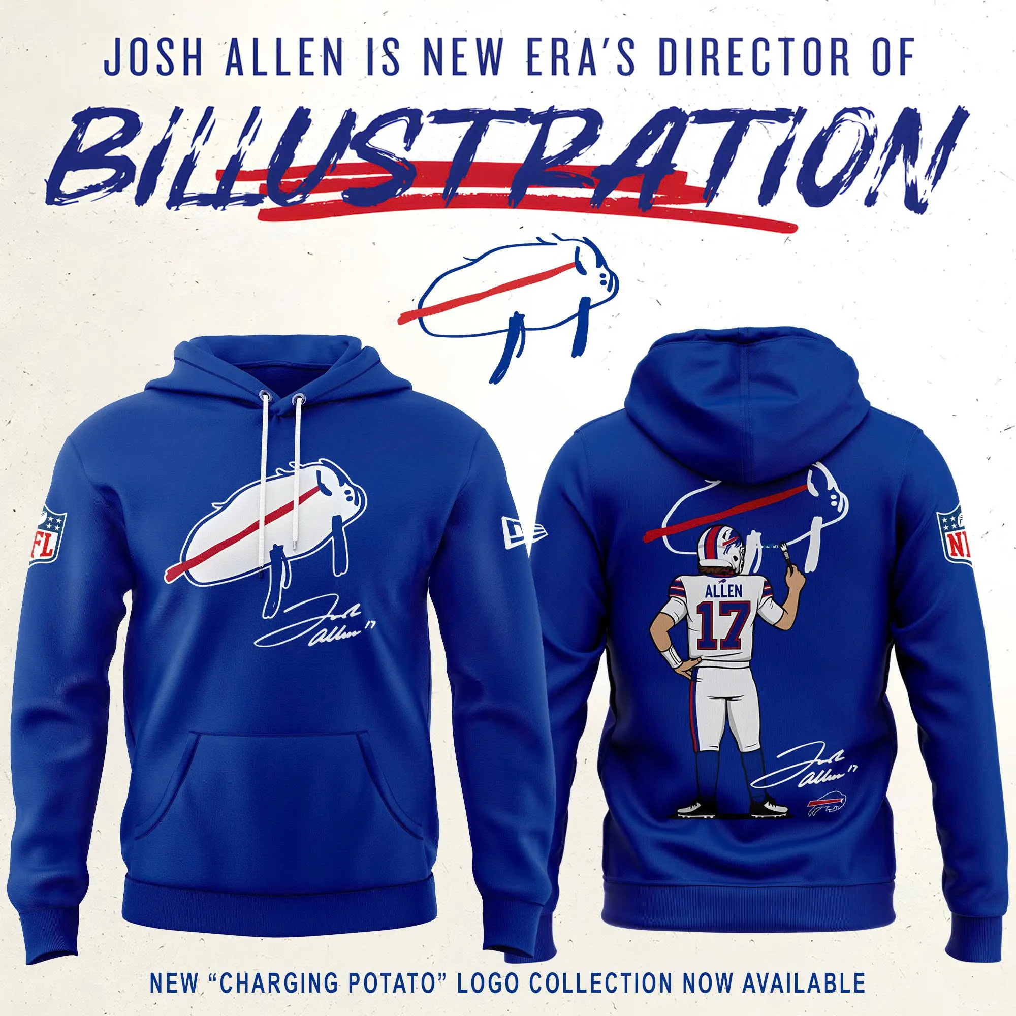 "Charging Potato" Logo Signature Blue Graphic Hoodie