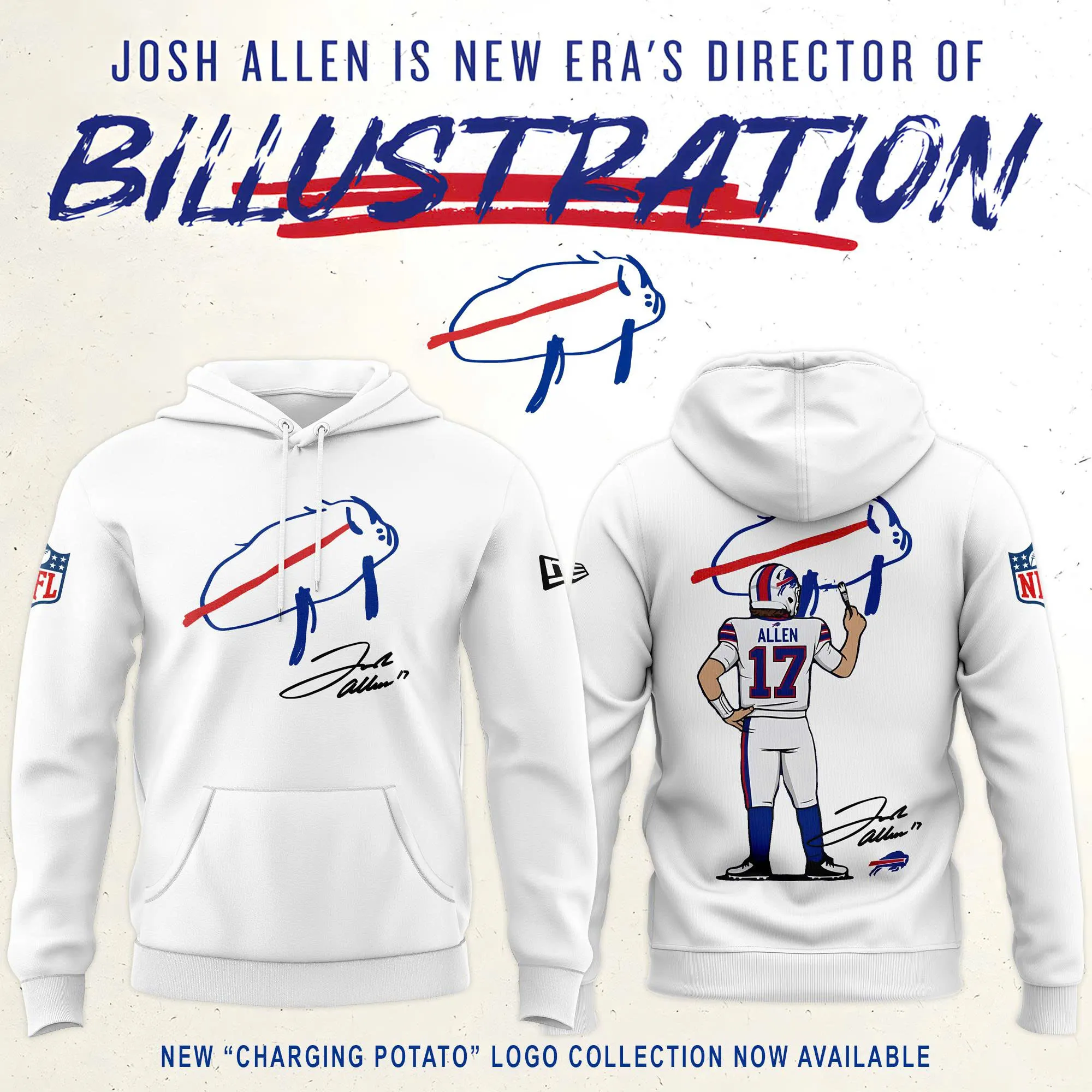 "Charging Potato" Logo Signature White Graphic Hoodie