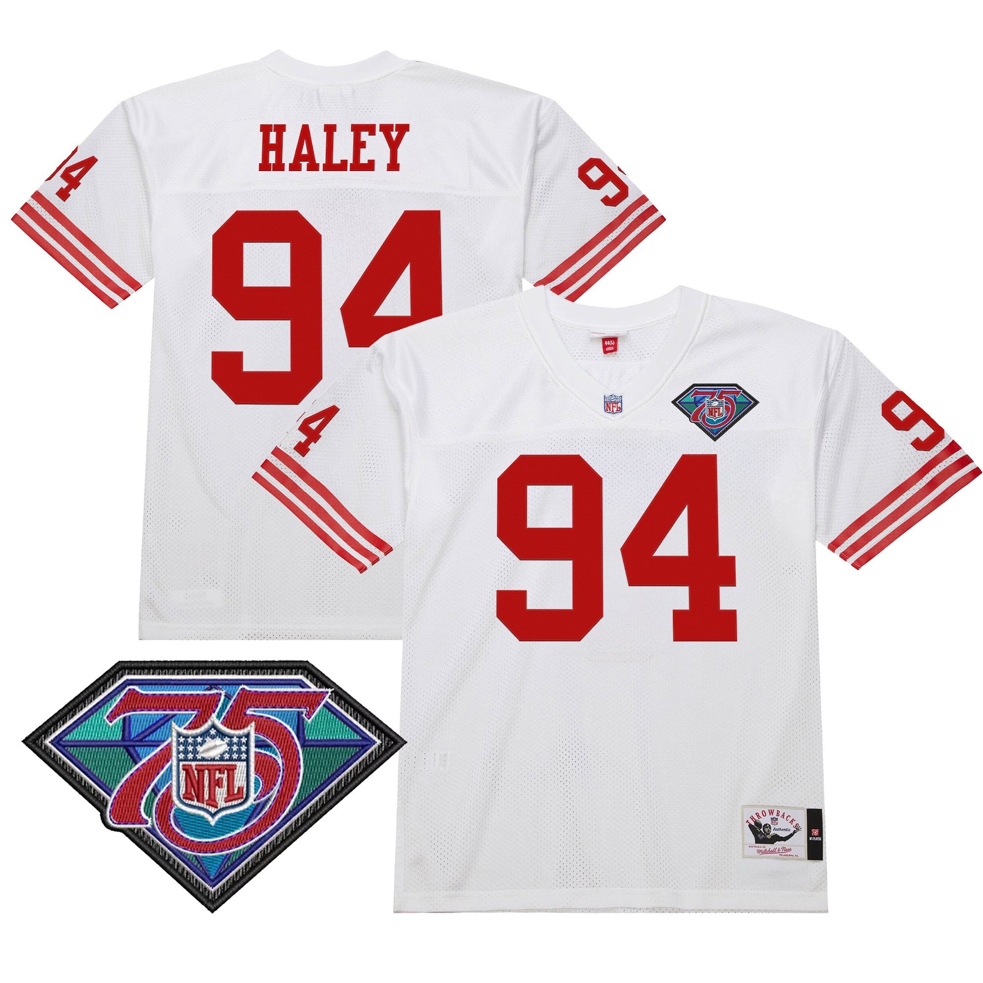 Charles Haley Men's San Francisco 49ers Throwback Player White Retired Jersey - All Stitched