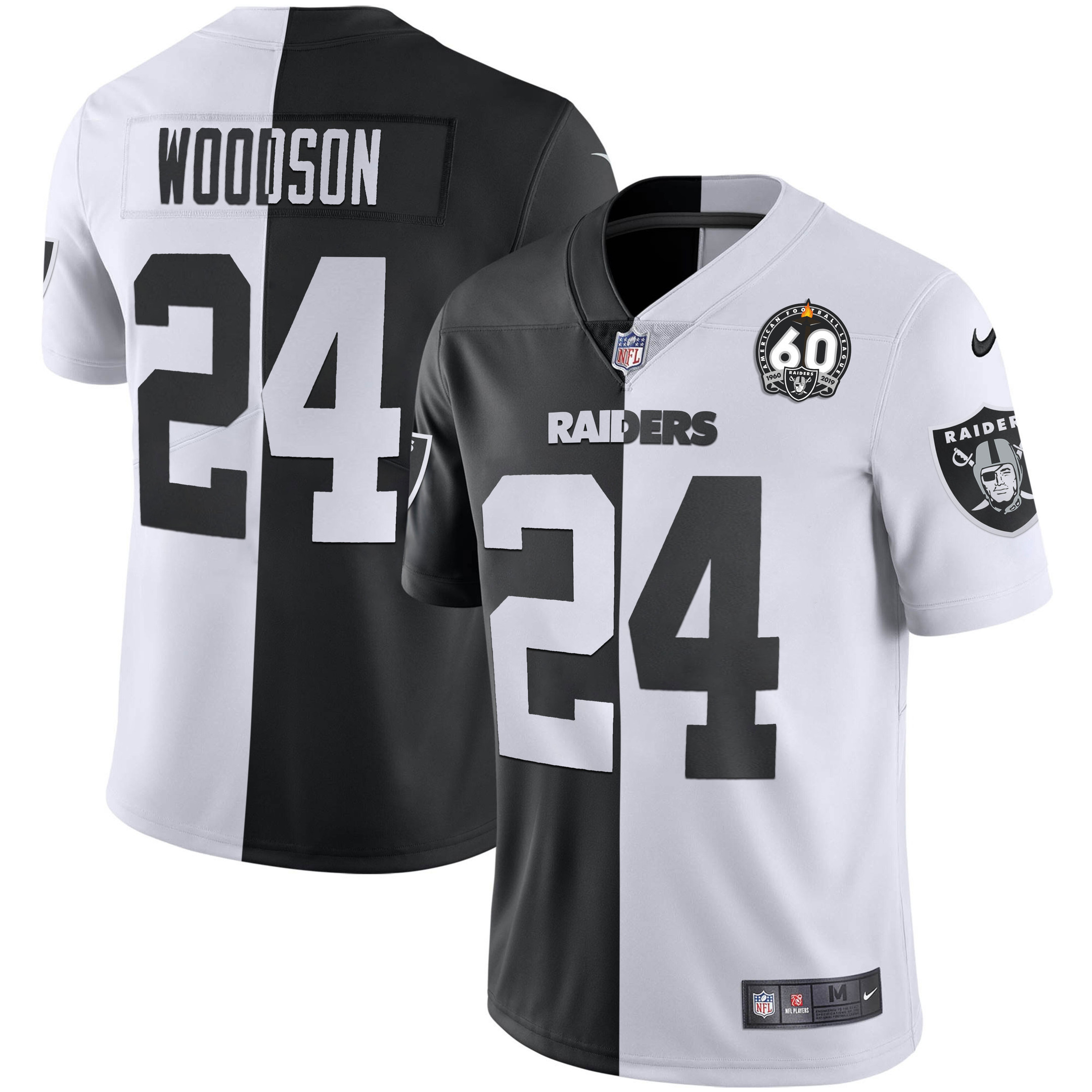 Charles Woodson Men's Las Vegas Raiders 60th Season Patch Gold & Split - All Stitched Split Jersey - All Stitched