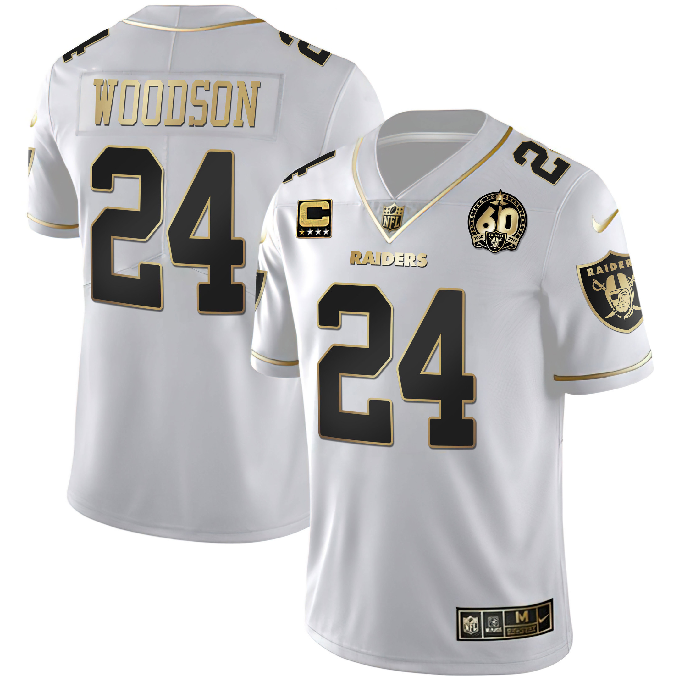Charles Woodson Men's Las Vegas Raiders 60th Season Patch Gold & Split - All Stitched White Gold Jersey - All Stitched
