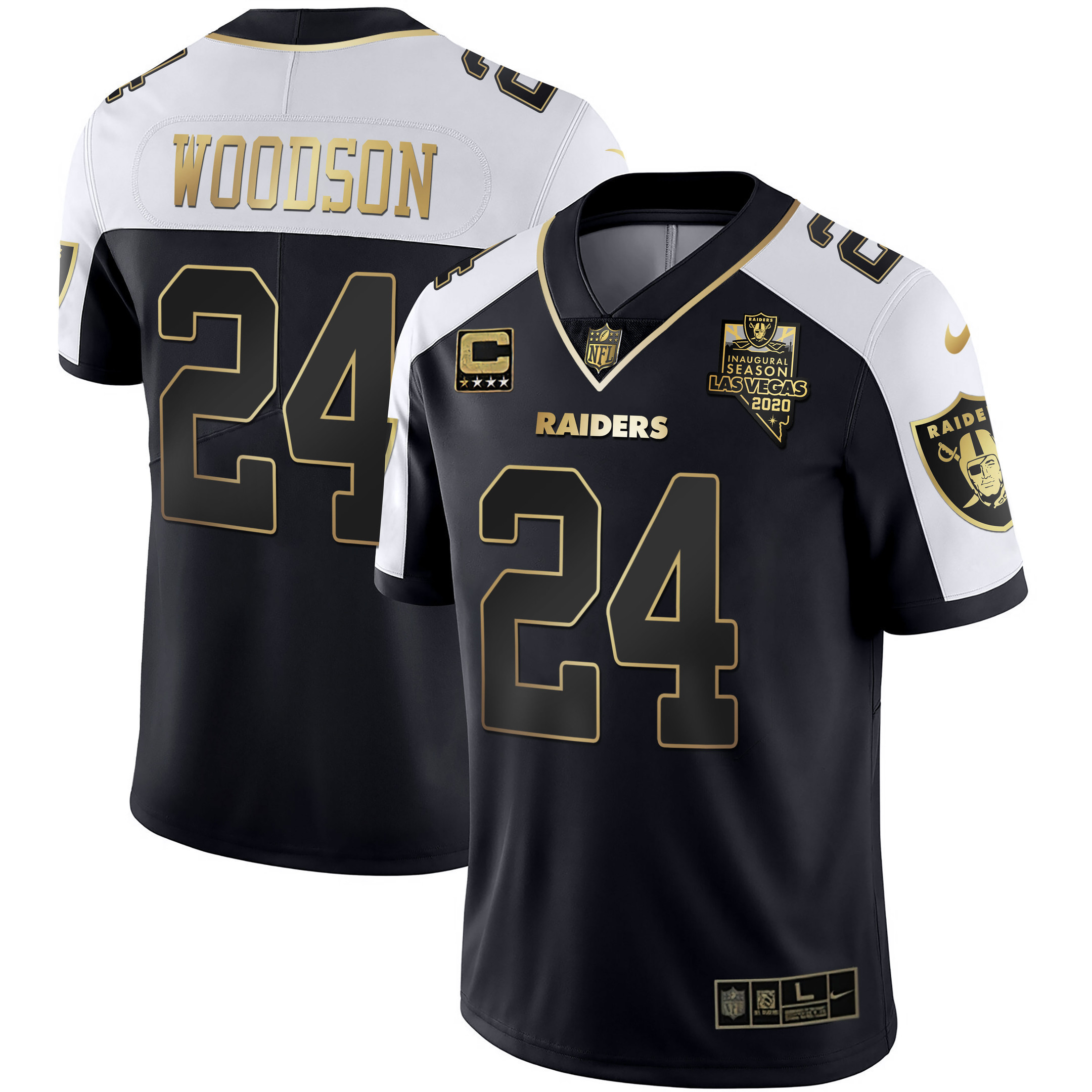 Charles Woodson Men's Las Vegas Raiders Alternate Vapor Black Gold & Black Inverted Limited Inaugural Season Patch - All Stitched Black Gold Jersey - All Stitched