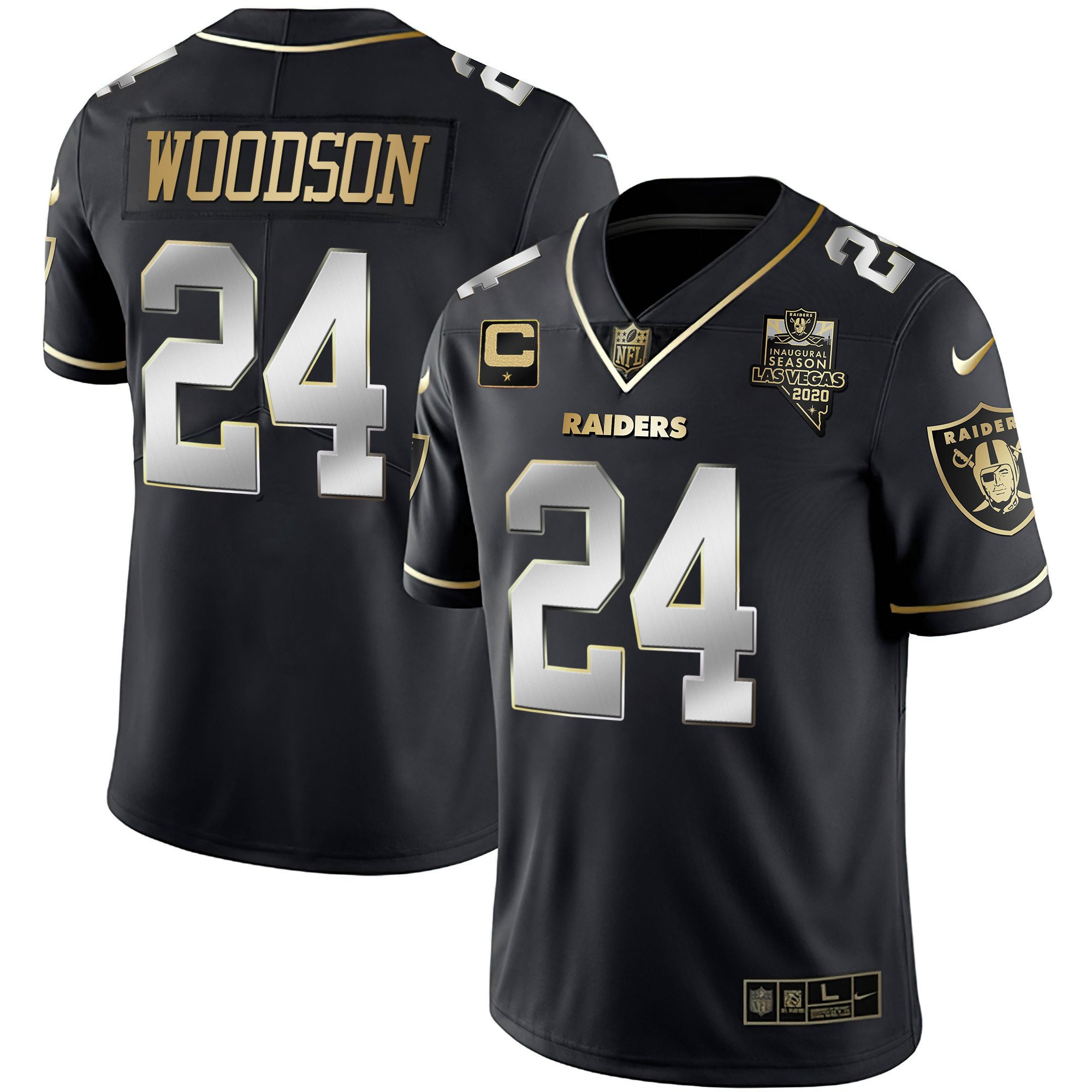 Charles Woodson Men's Las Vegas Raiders Inaugural Season Patch Gold & Split - All Stitched Black Limited Jersey - All Stitched