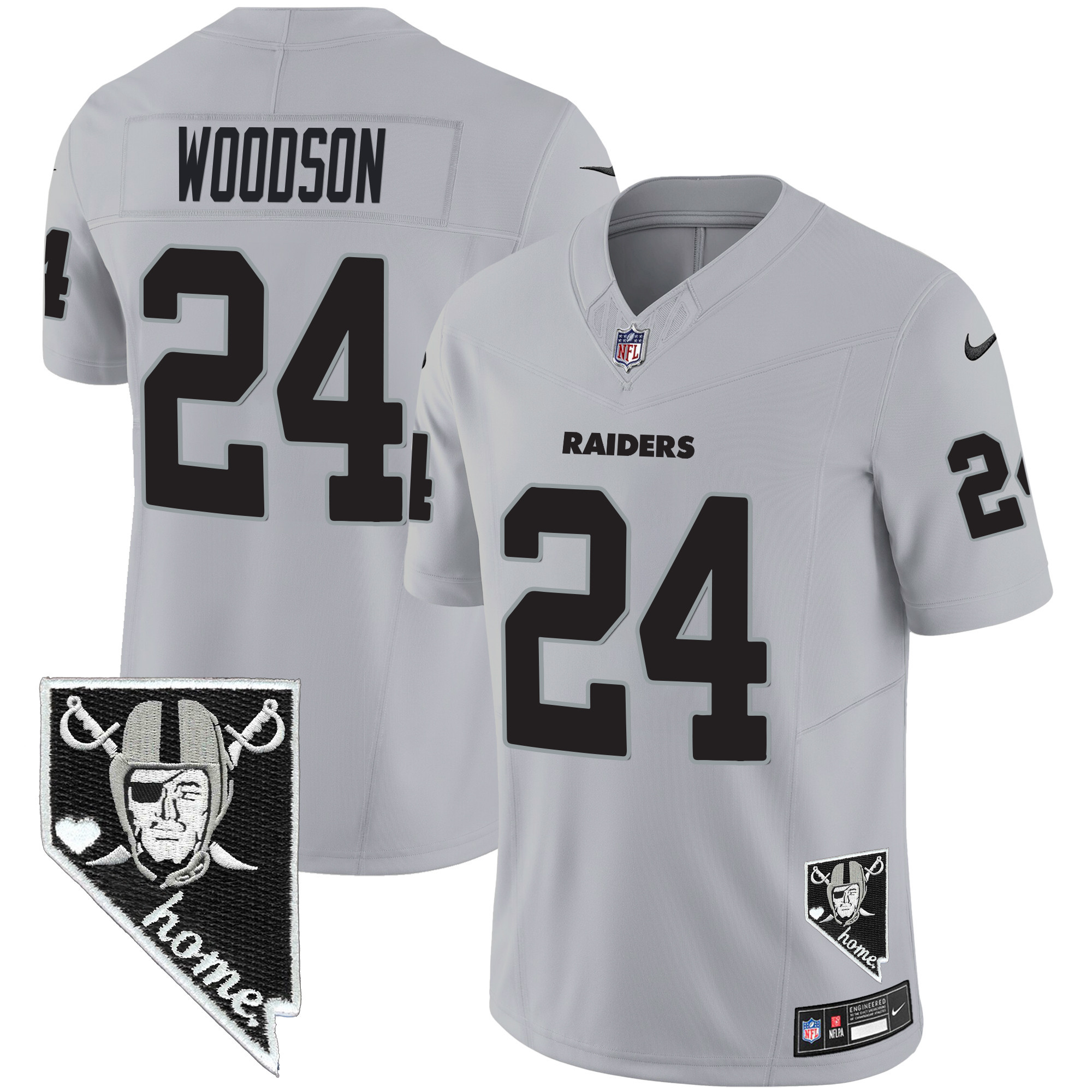 Charles Woodson Men's Las Vegas Raiders Nevada Home Patch Vapor Gray Jersey - All Stitched