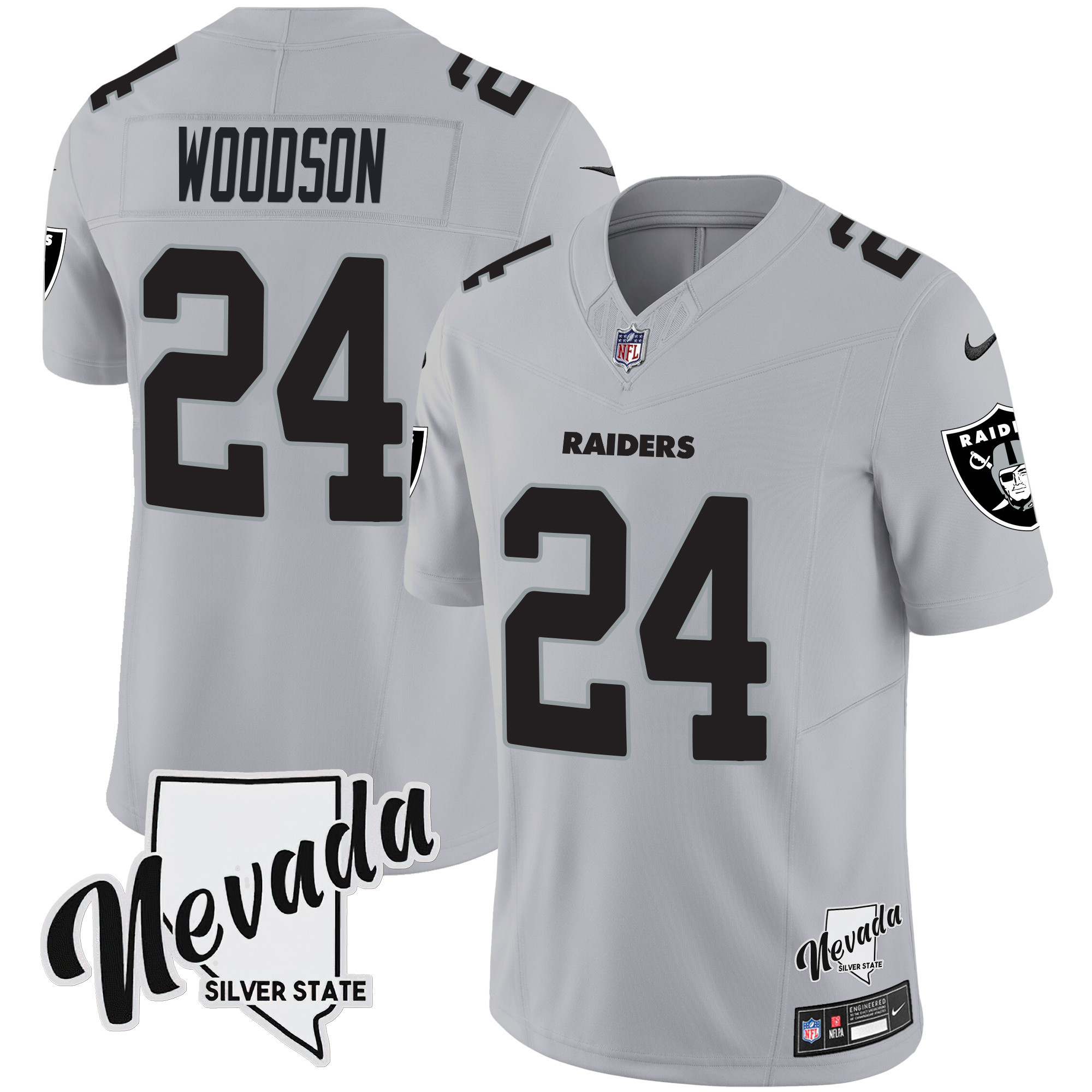 Charles Woodson Men's Las Vegas Raiders Nevada Silver State Patch Vapor Gray Jersey - All Stitched