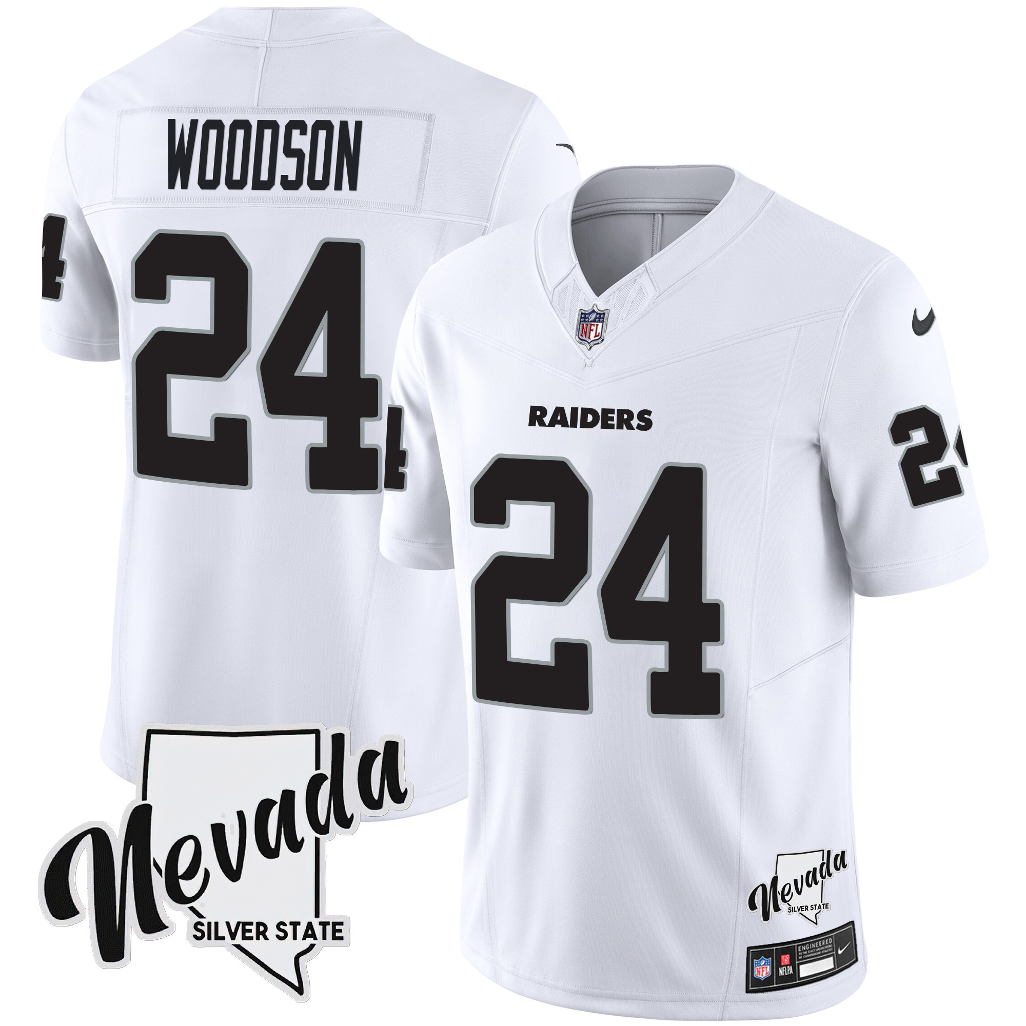 Charles Woodson Men's Las Vegas Raiders Nevada Silver State Patch Vapor White Jersey - All Stitched