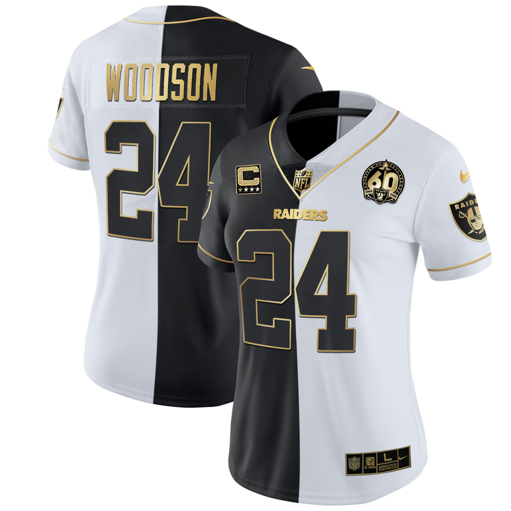 Charles Woodson Women's Las Vegas Raiders 60th Season Patch Gold & Split - All Stitched Split Gold Jersey - All Stitched