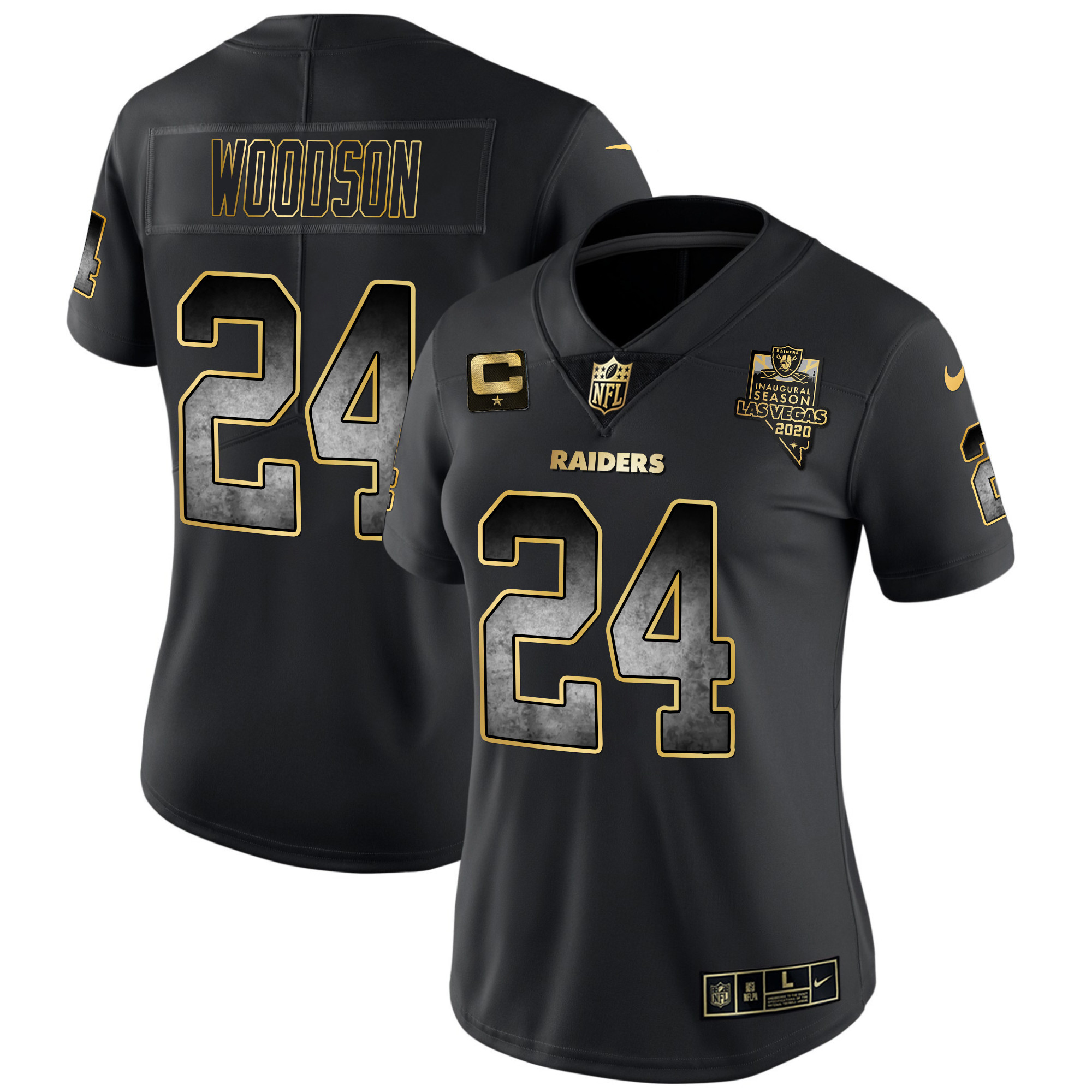 Charles Woodson Women's Las Vegas Raiders Gold Arch Smoke Vapor Black Gold Jersey - All Stitched