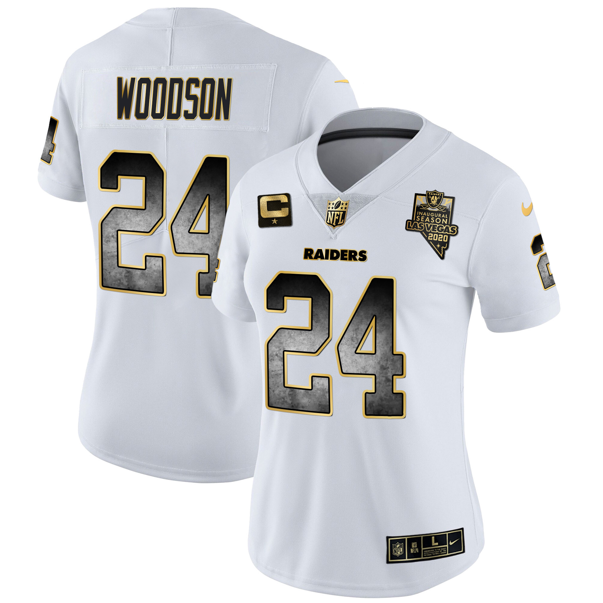 Charles Woodson Women's Las Vegas Raiders Gold Arch Smoke Vapor White Gold Jersey - All Stitched