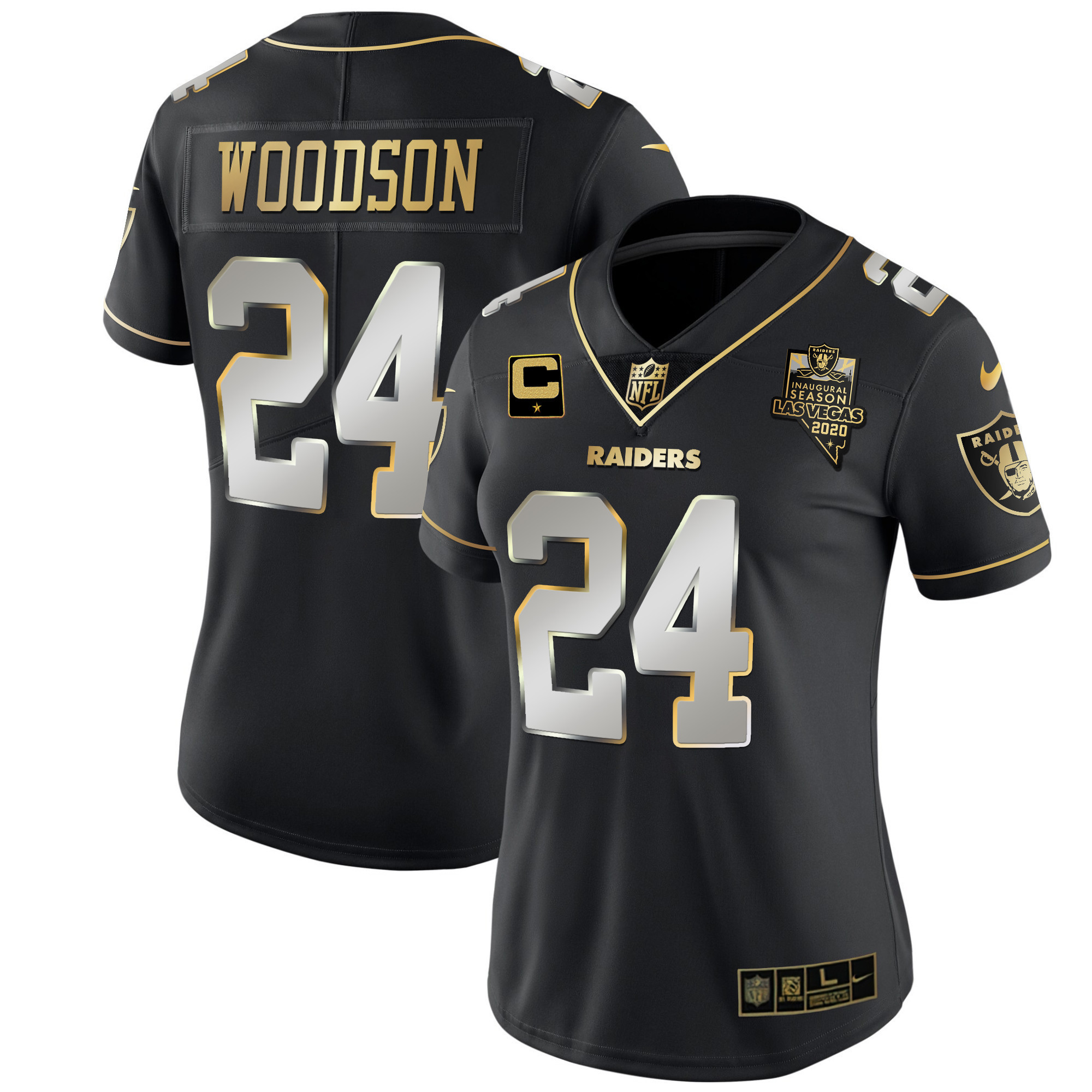 Charles Woodson Women's Las Vegas Raiders Inaugural Season Patch Gold & Split - All Stitched Black Limited Jersey - All Stitched