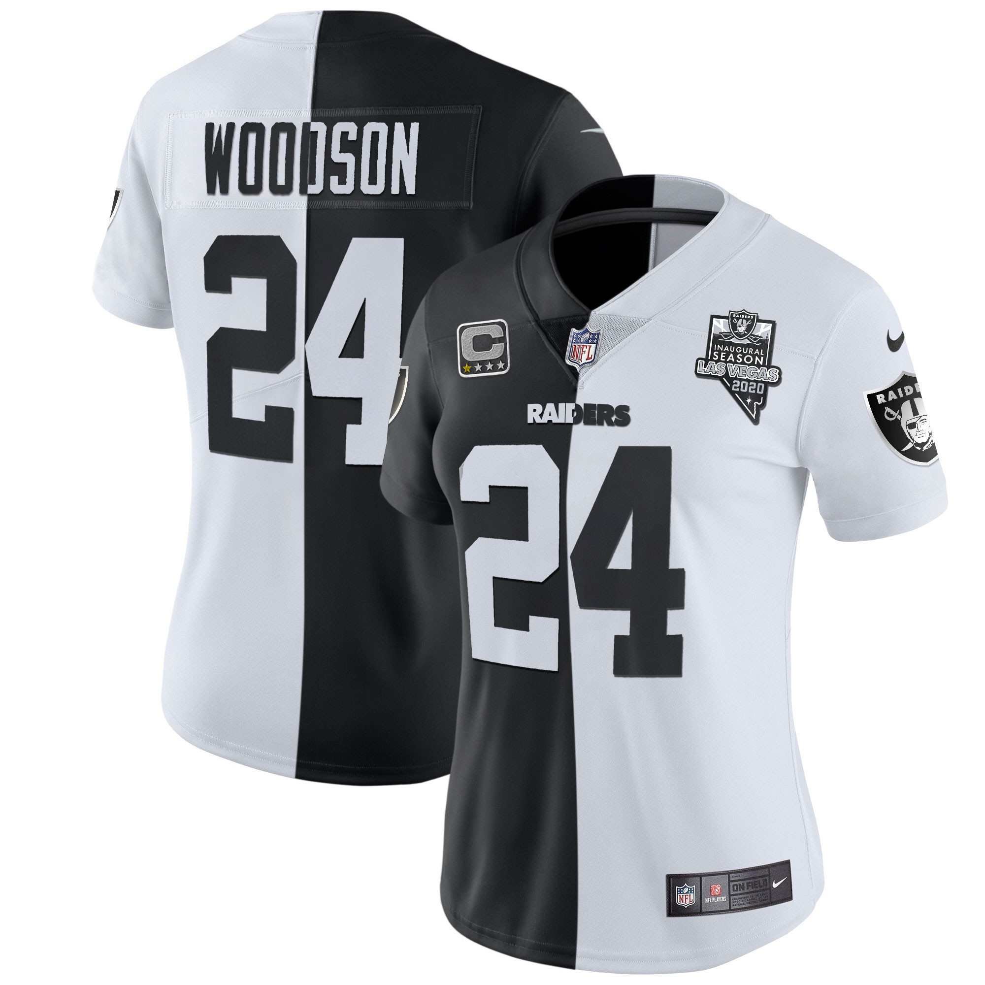 Charles Woodson Women's Las Vegas Raiders Inaugural Season Patch Gold & Split - All Stitched Split Jersey - All Stitched