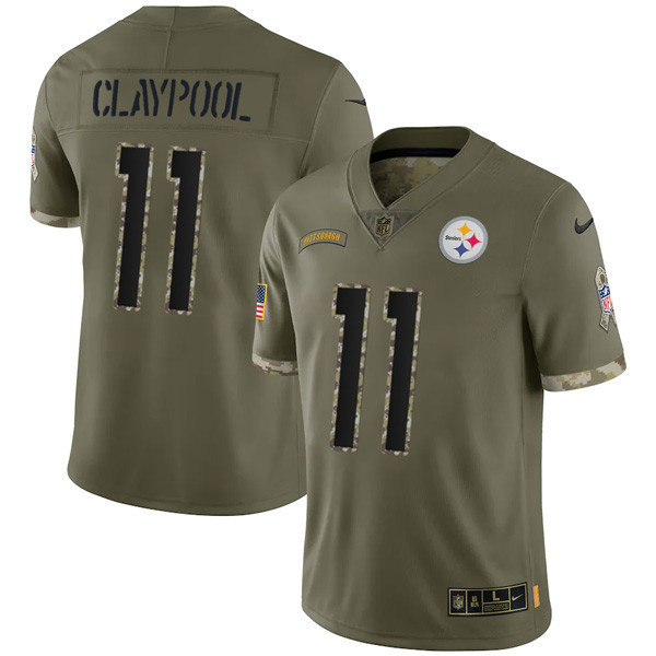 Chase Claypool Men's Pittsburgh Steelers Salute To Service 2022 Limited - Olive - All Stitched Salute To Service Jersey - All Stitched